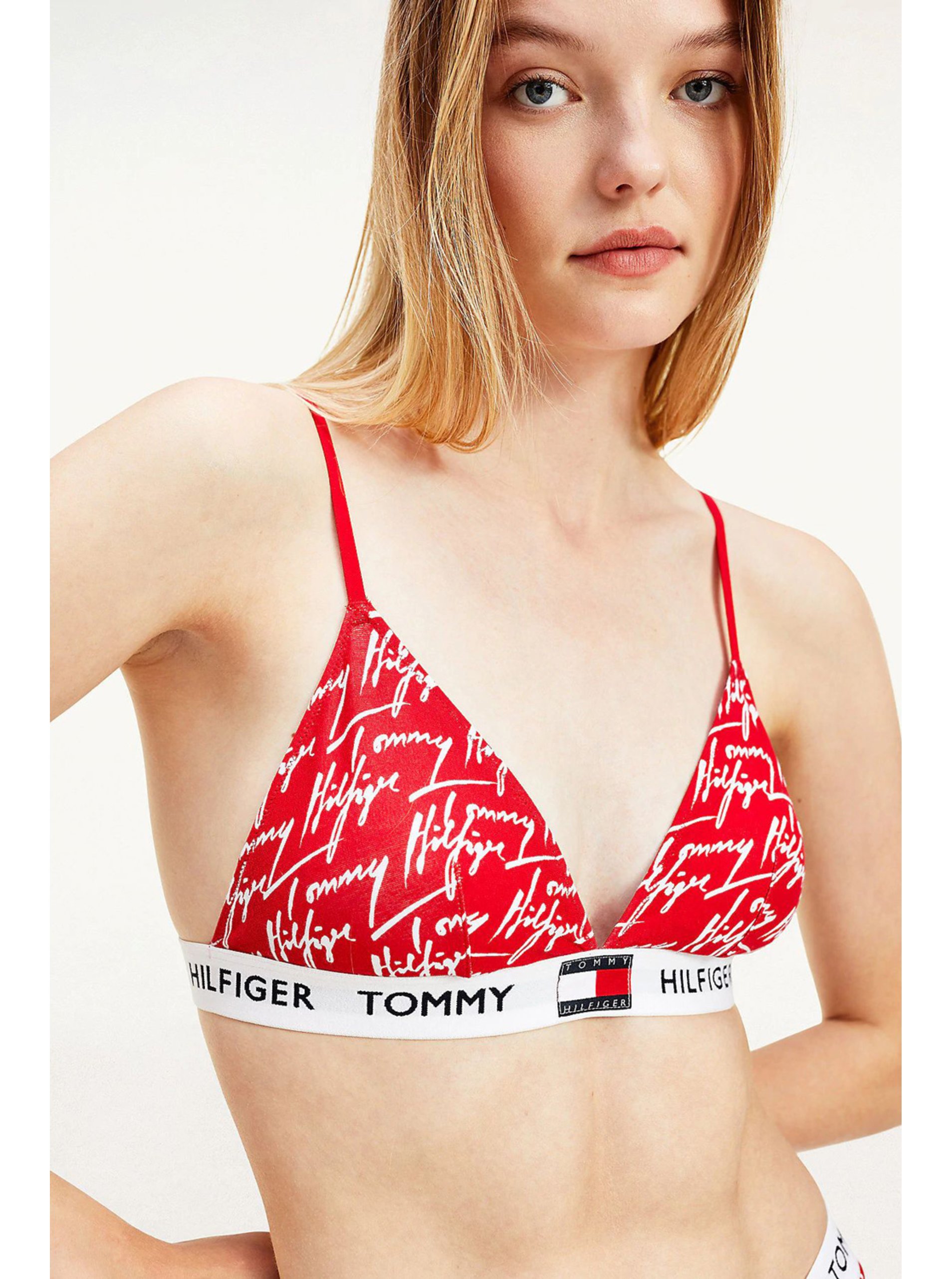 Lacno Tommy Hilfiger červená podprsenka Padded Triangle Bra s bielym logom