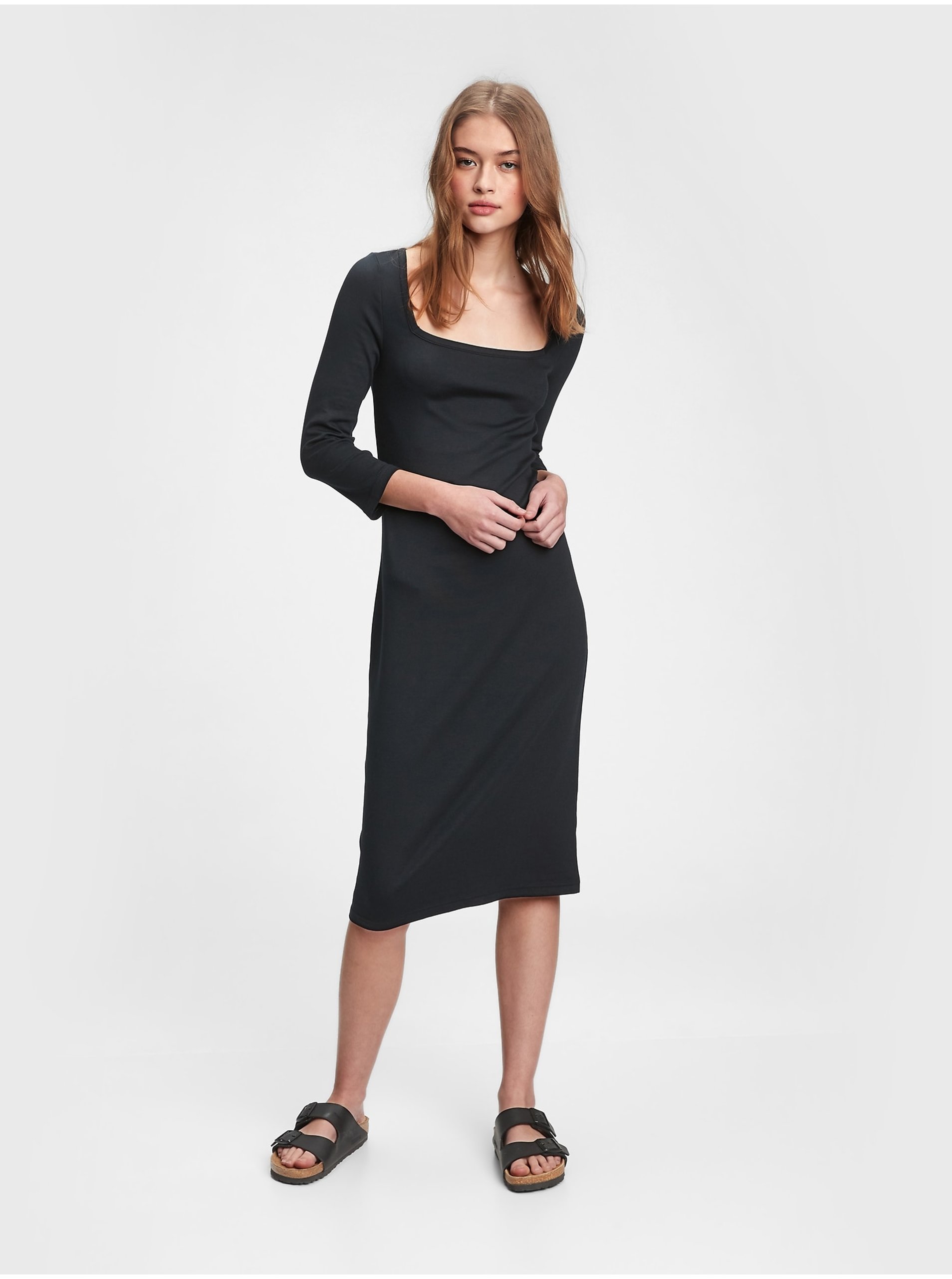 Levně Černé dámské šaty GAP Modern squareneck dress