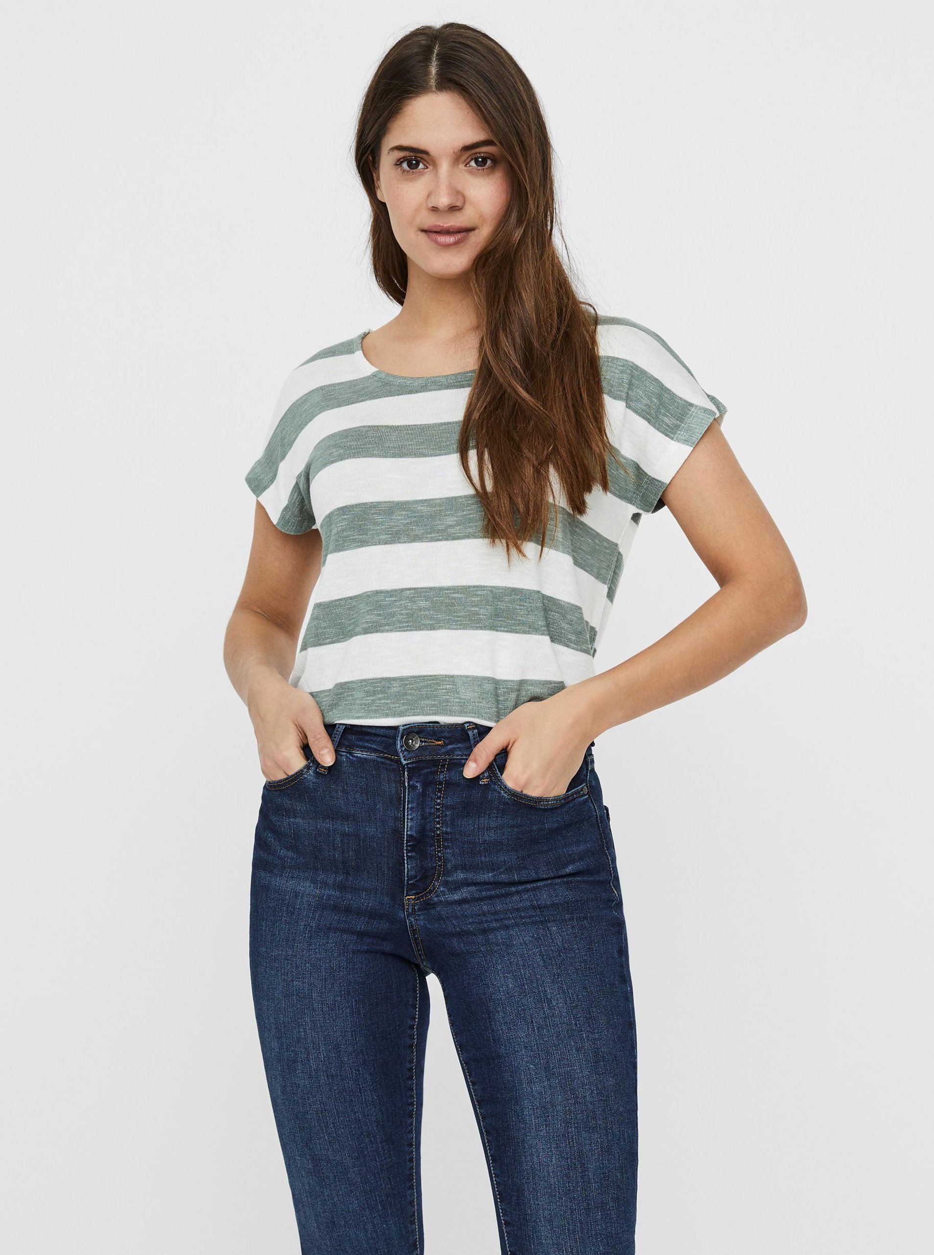 E-shop Zeleno-bílé pruhované tričko VERO MODA Wide Stripe