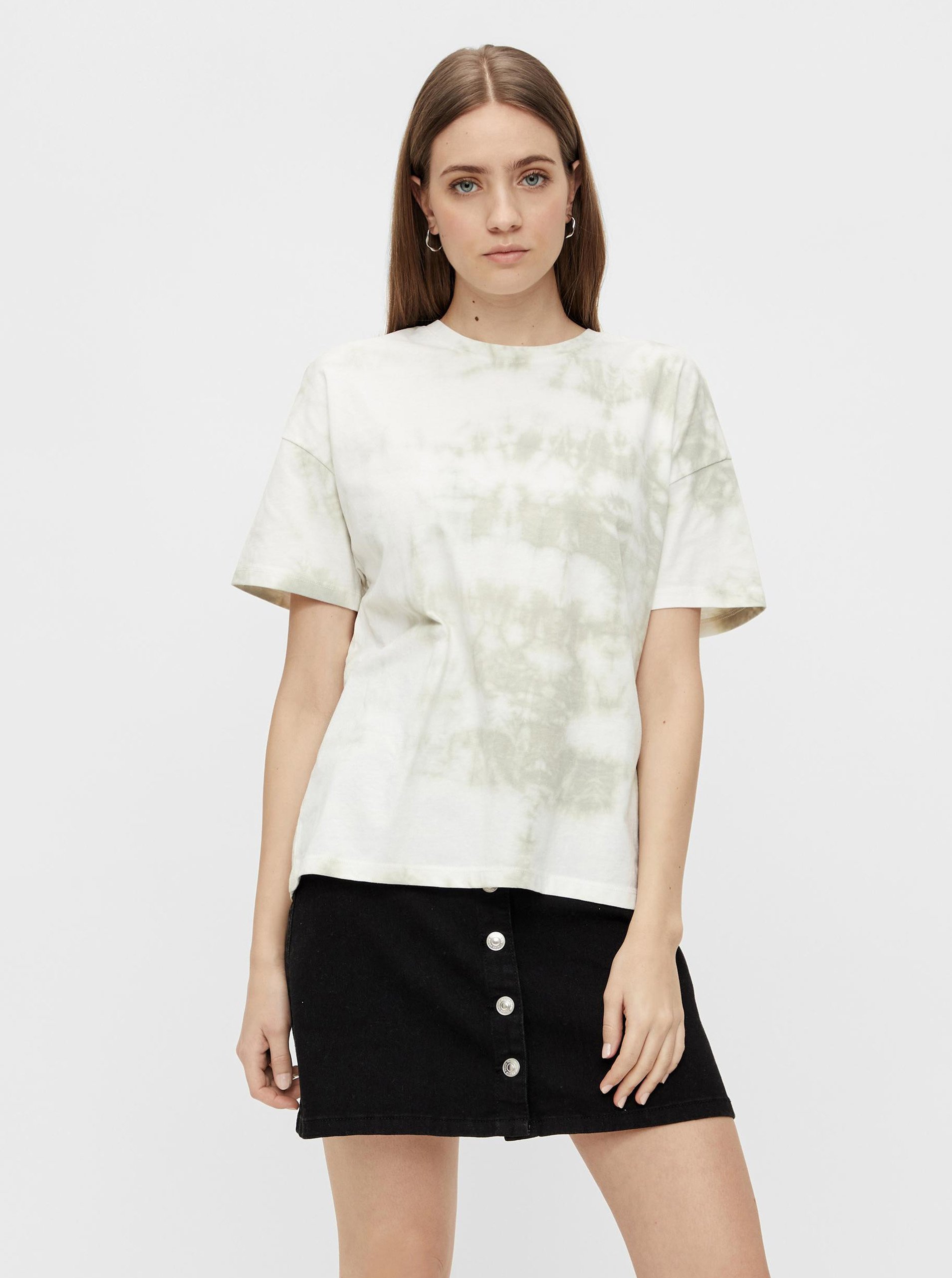 Levně Šedo-bílé batikované tričko Pieces Panni