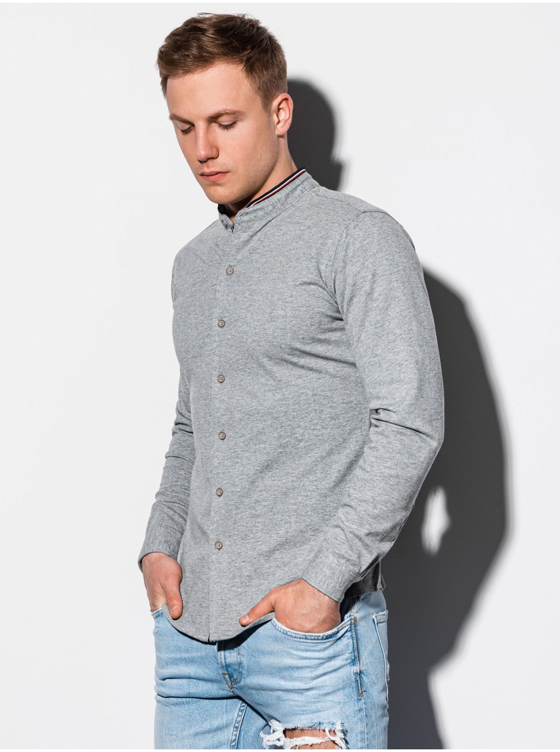 E-shop Pánska košeľa s dlhým rukávom K542 - šedá