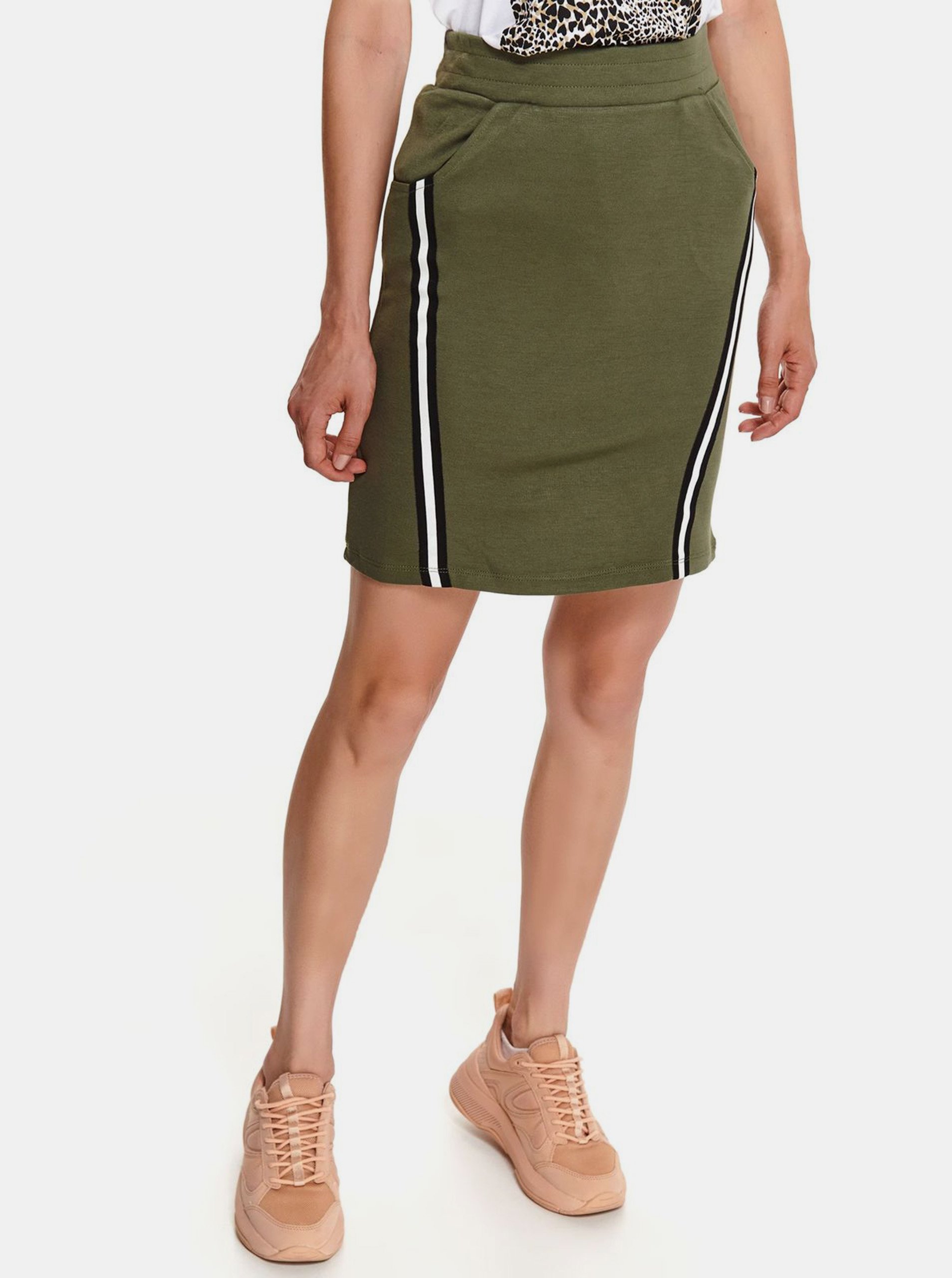 E-shop Zelená pouzdrová sukně s lampasem TOP SECRET
