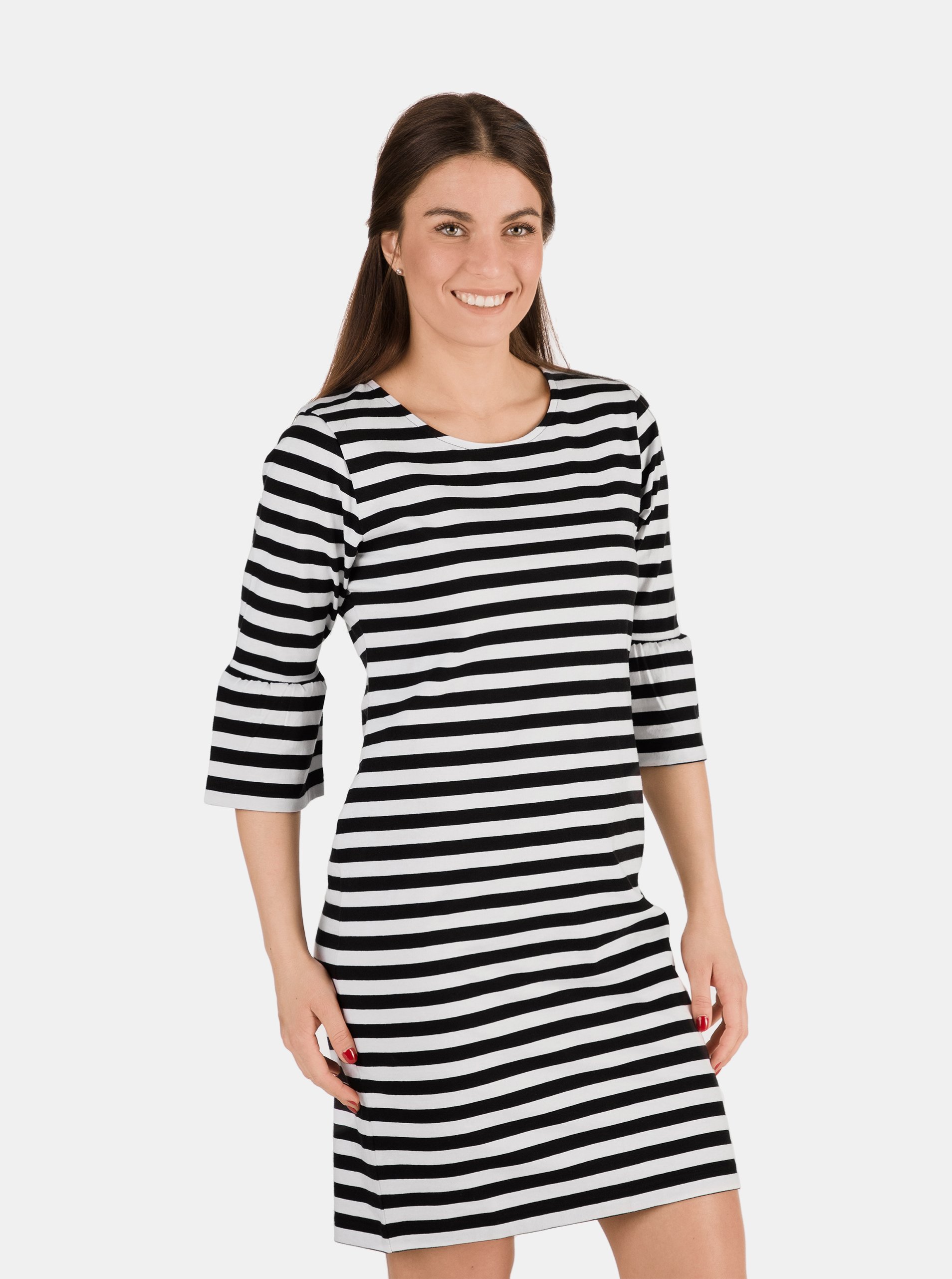 E-shop Bílo-černé dámské pruhované šaty SAM 73