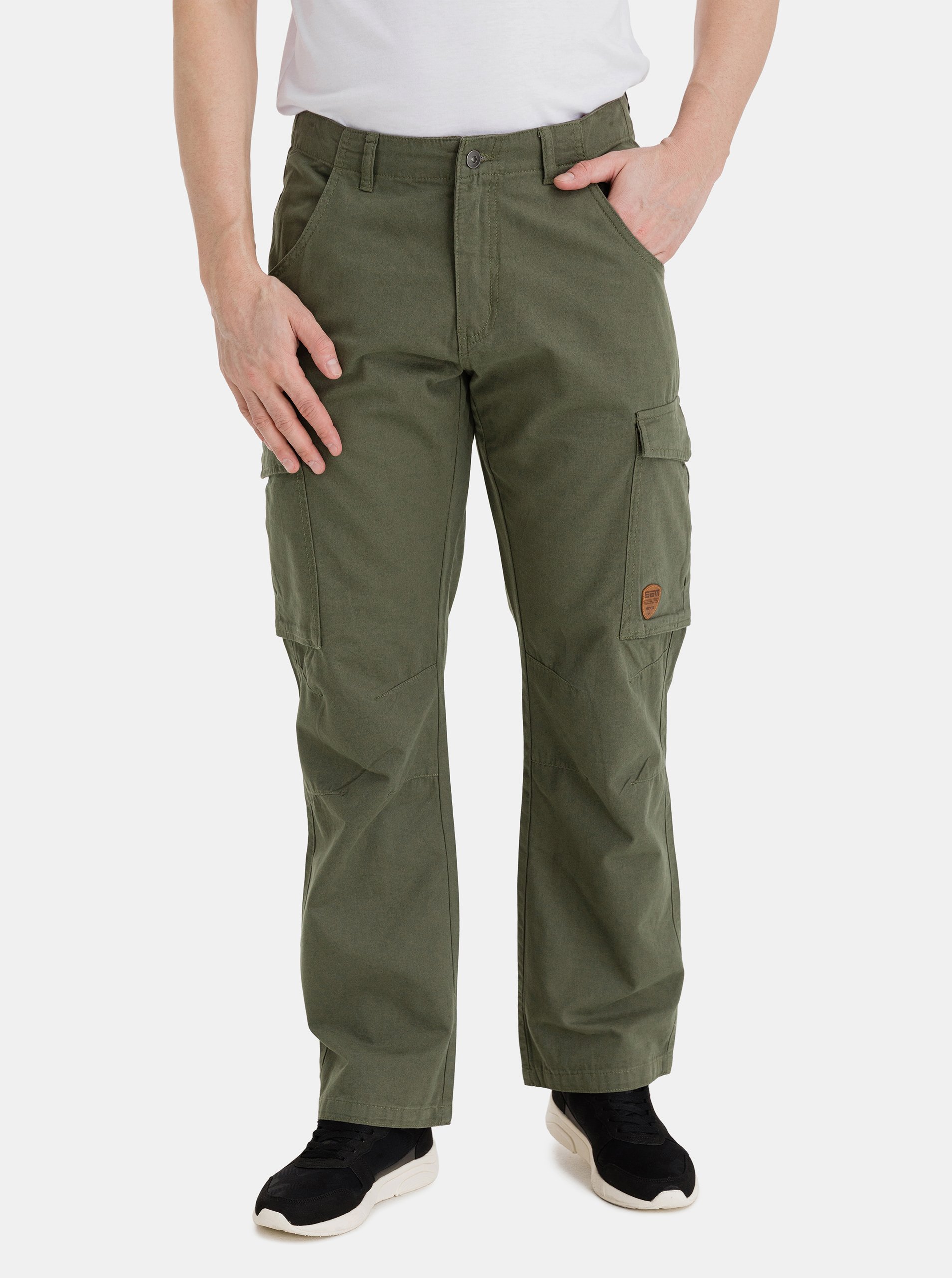 Levně Khaki pánské kalhoty s kapsami SAM 73
