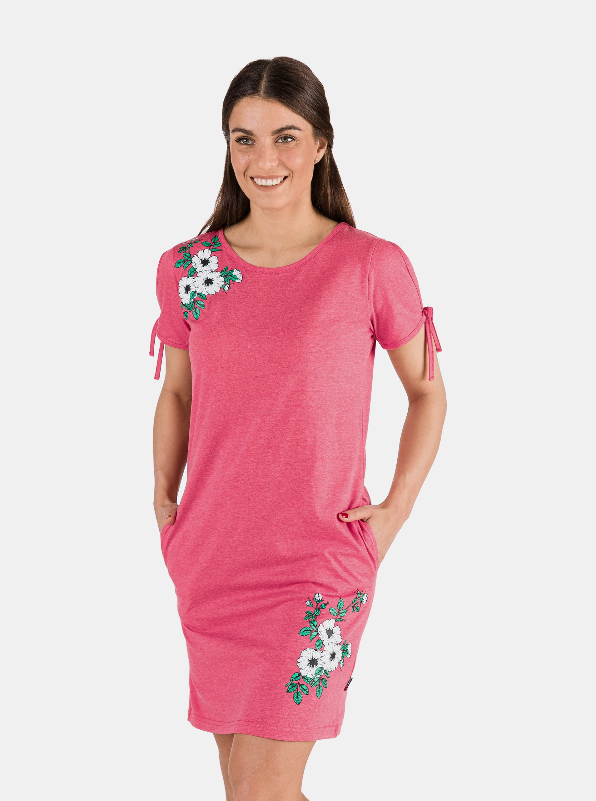 Levně Růžové dámské šaty s potiskem SAM 73