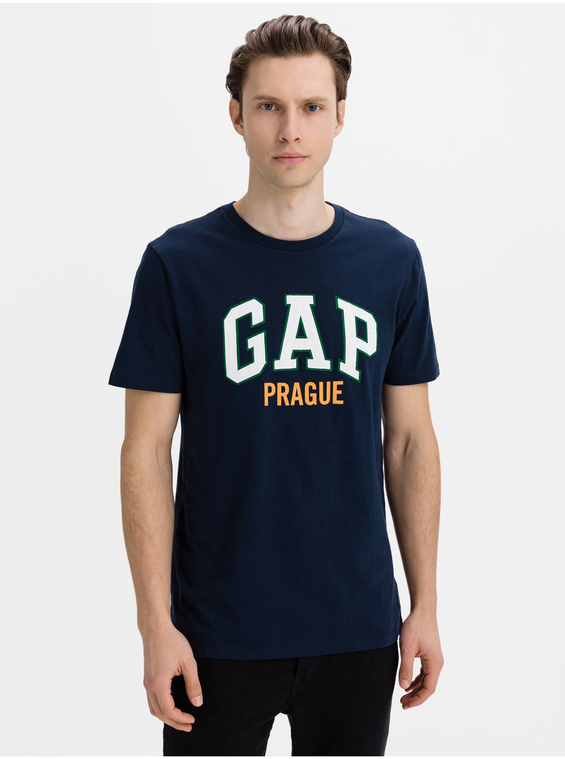 Lacno Modré pánske tričko GAP Logo f-prague city
