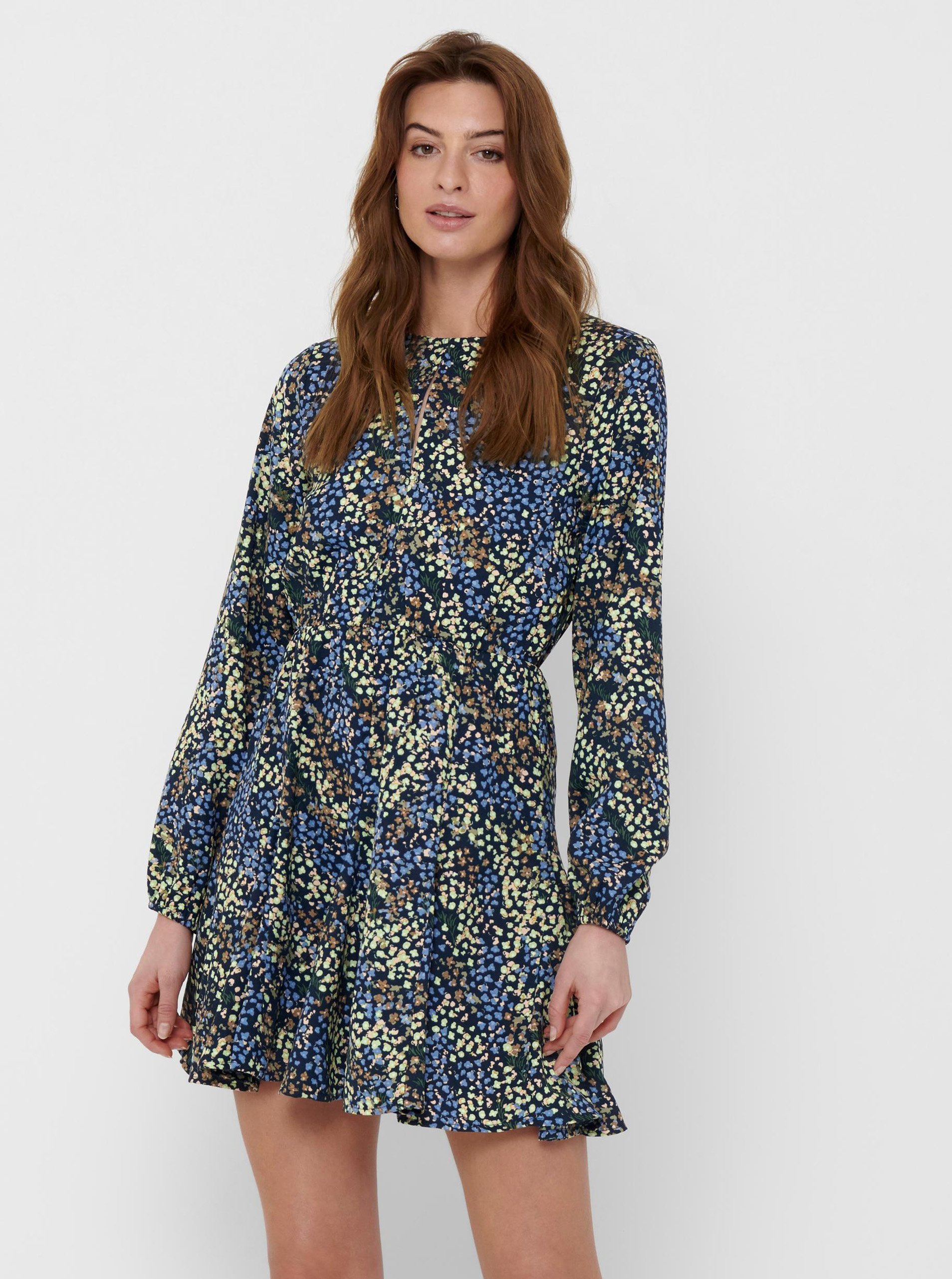 E-shop Modré květované šaty s průstřihem Jacqueline de Yong Mia