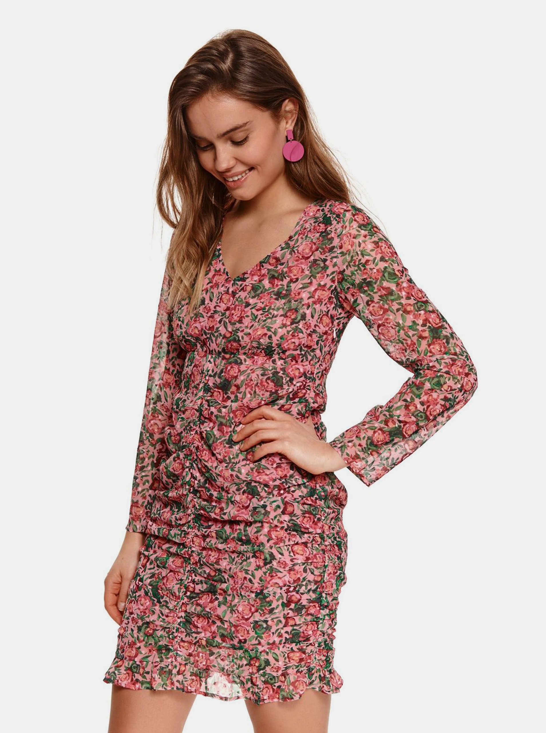 E-shop Růžové květované pouzdrové šaty TOP SECRET