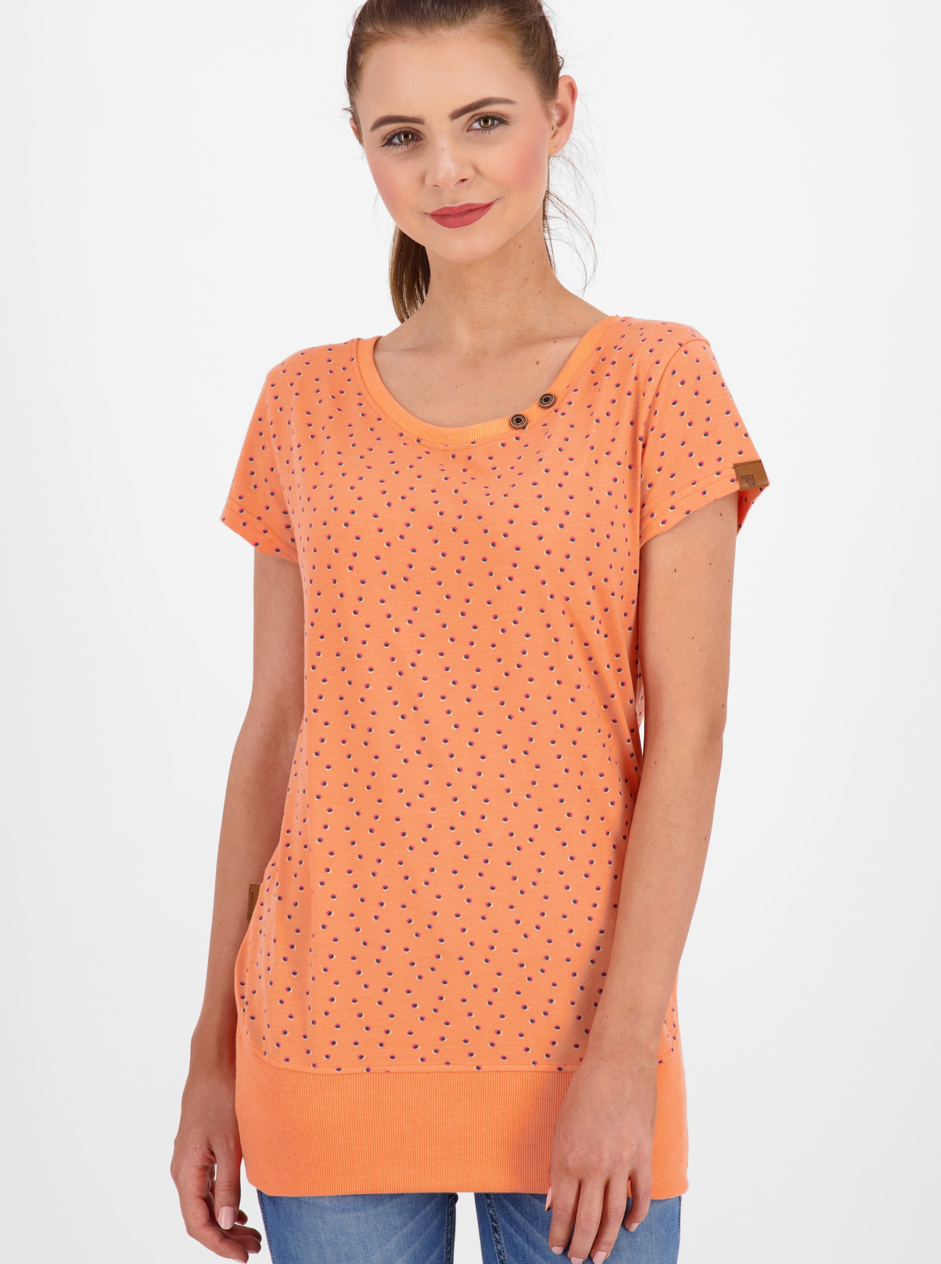 Lacno Oranžové dámske vzorované dlhé tričko Alife and Kickin