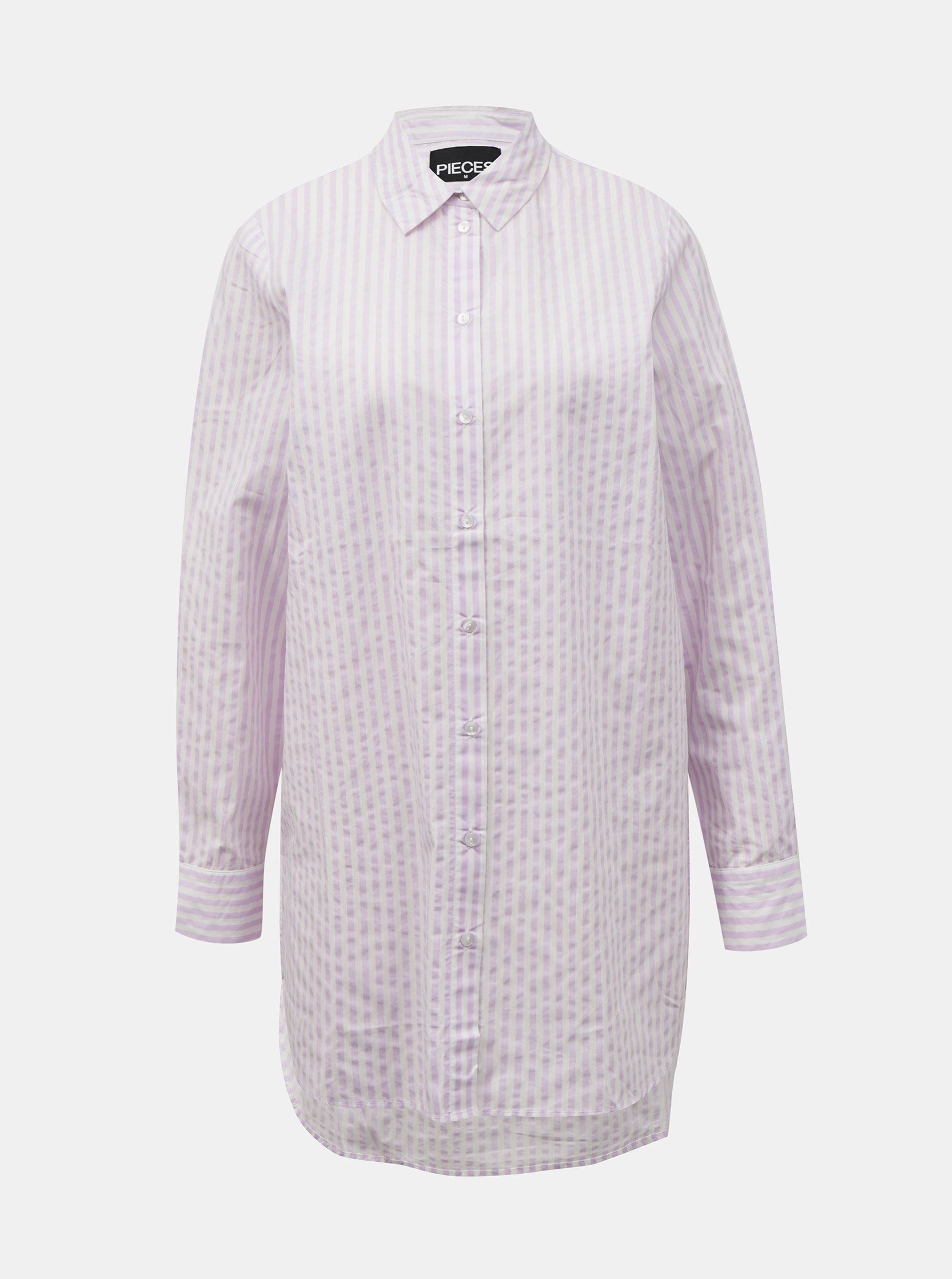 E-shop Světle růžová pruhovaná dlouhá košile Pieces Sheridan