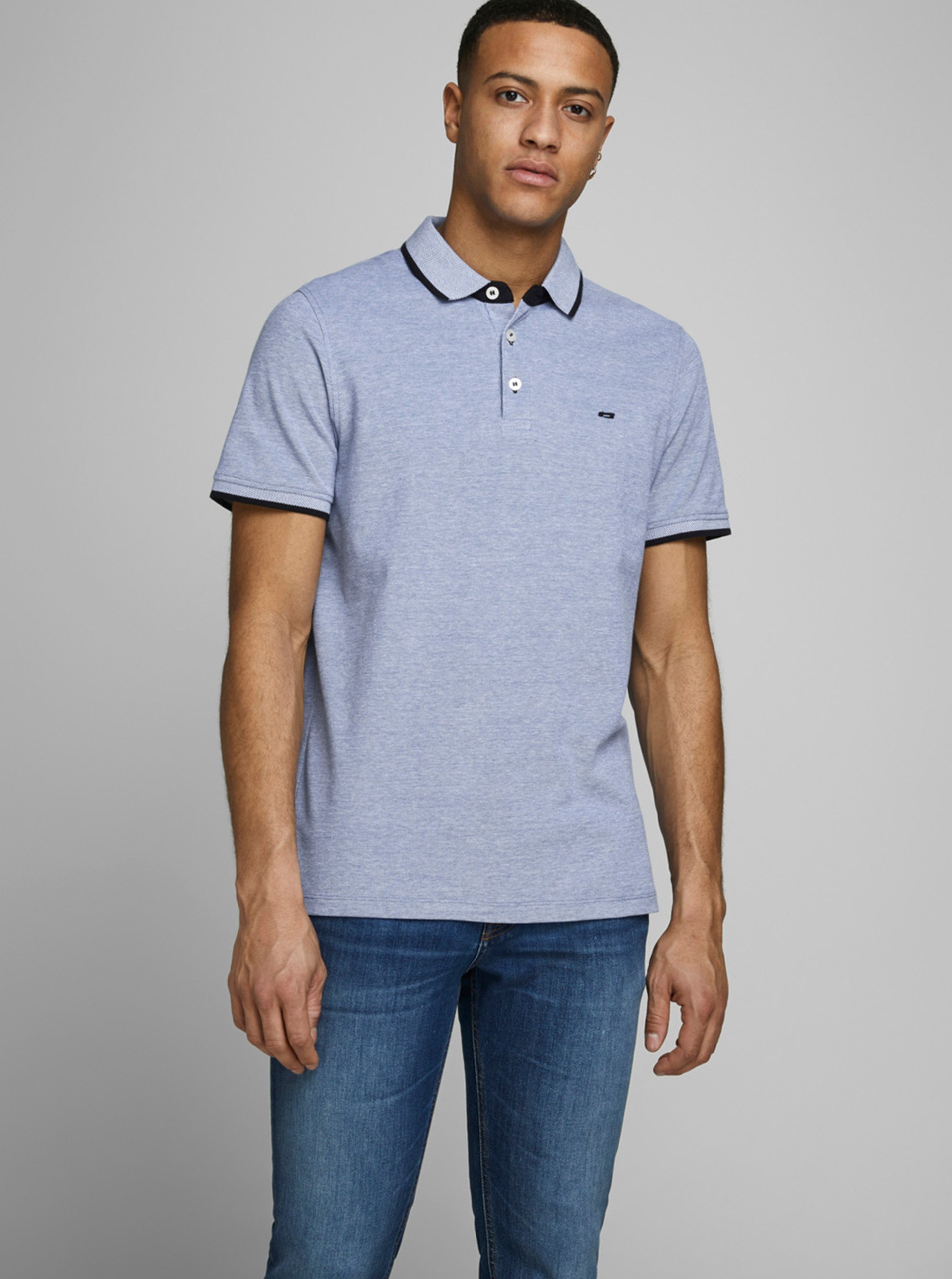 Levně Světle modré polo tričko Jack & Jones Paulos