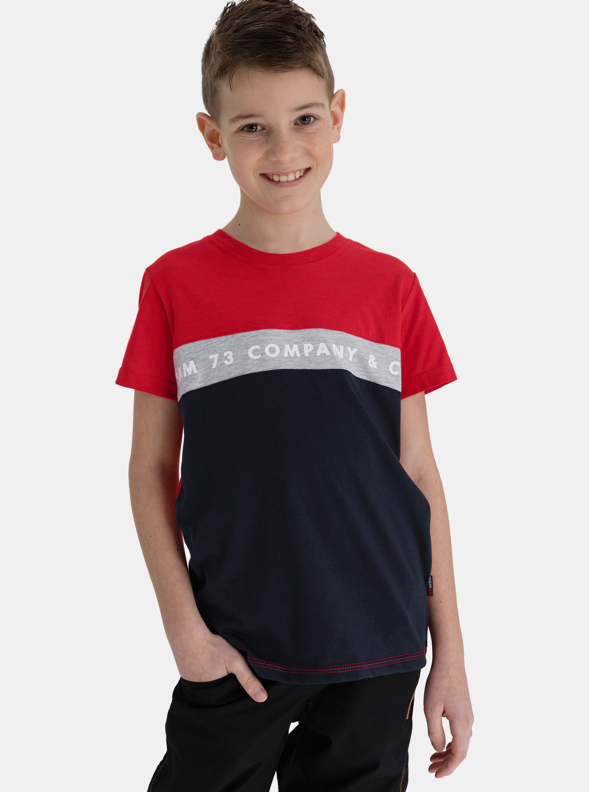 Lacno Modro-červené chlapčenské tričko s nápisom SAM 73