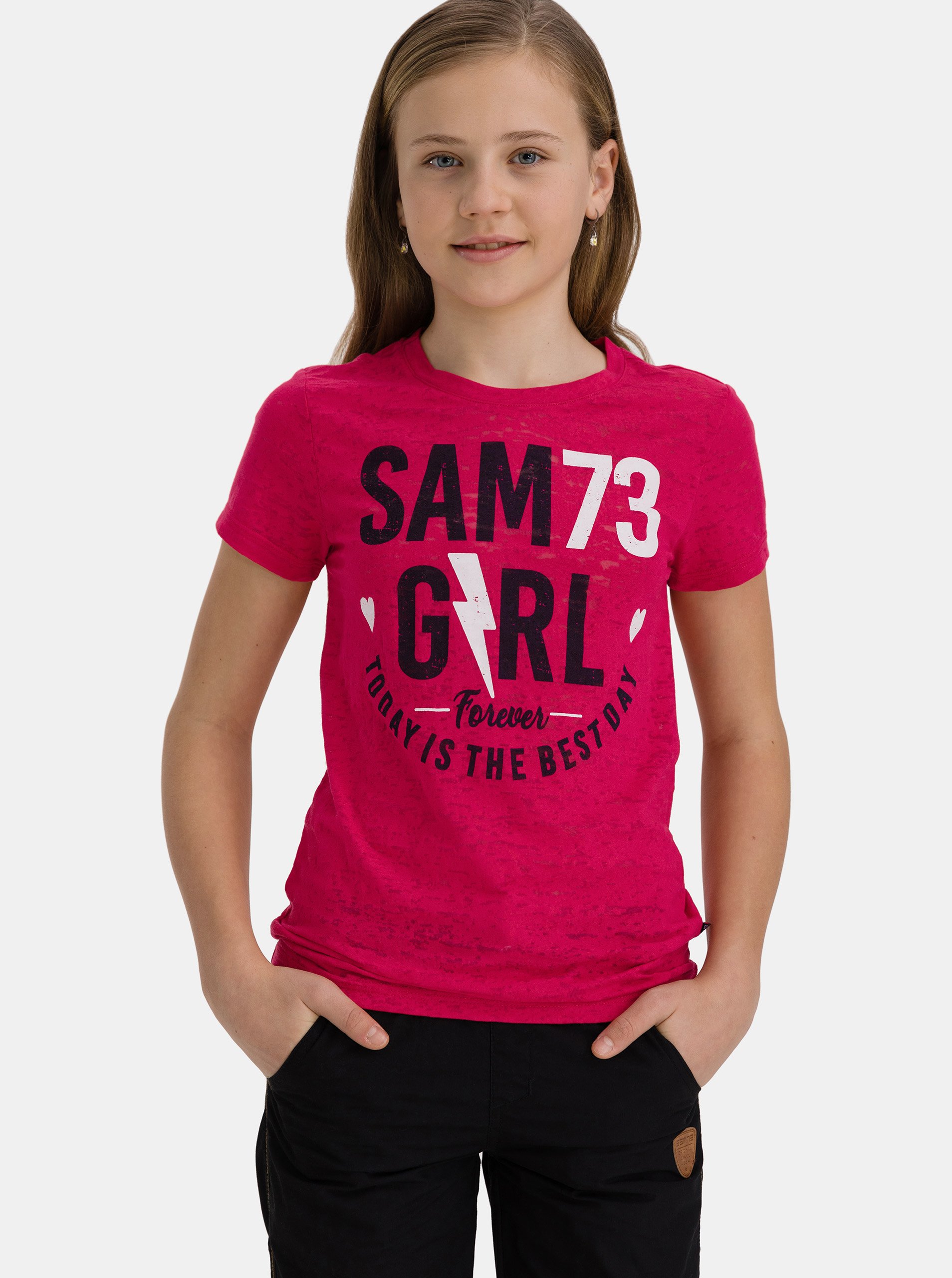 Lacno Ružové dievčenské tričko s potlačou SAM 73