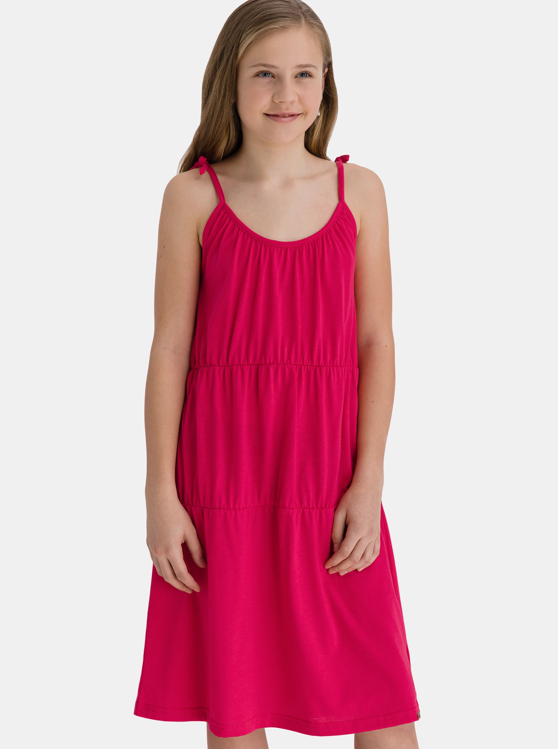Lacno Ružové dievčenské šaty na ramienka SAM 73