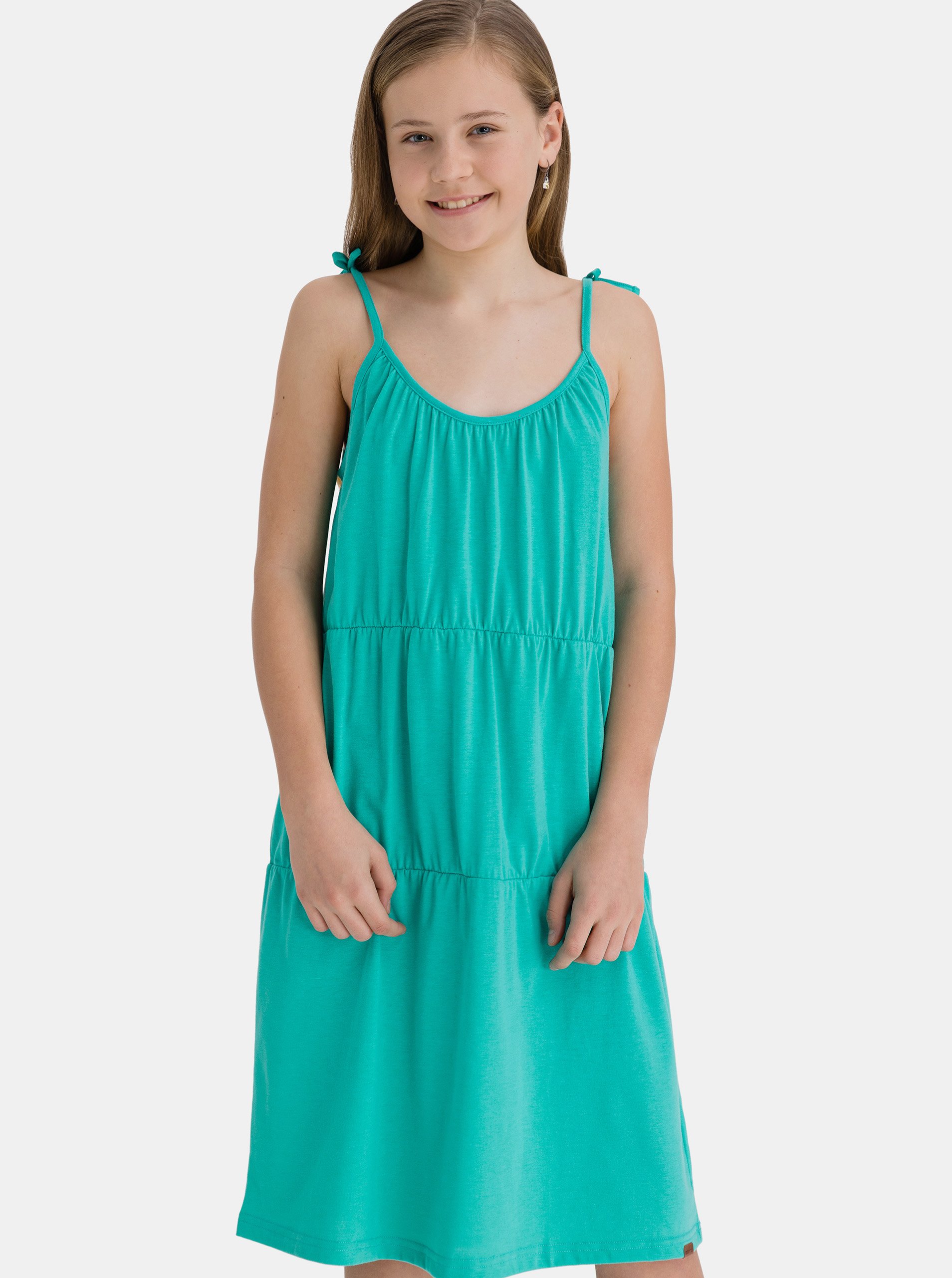 E-shop Tyrkysové holčičí šaty na ramínka SAM 73
