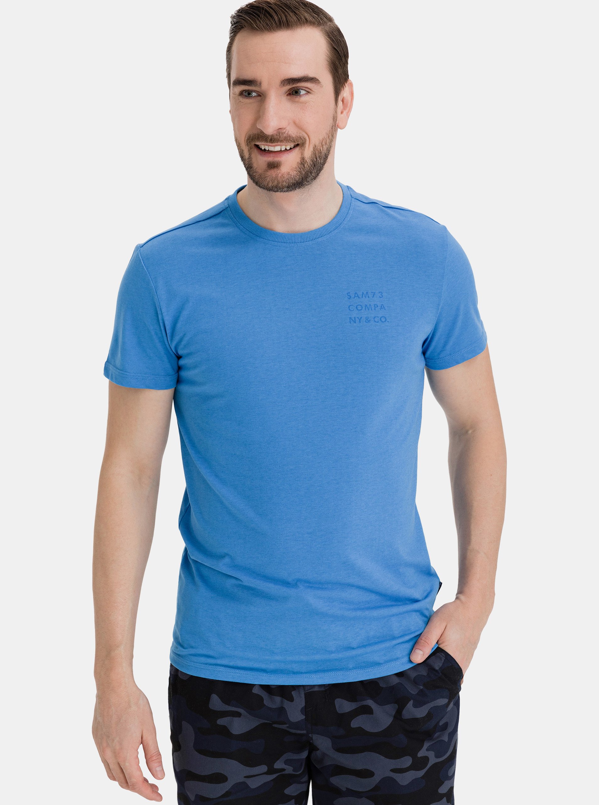 Lacno Modré pánske tričko SAM 73