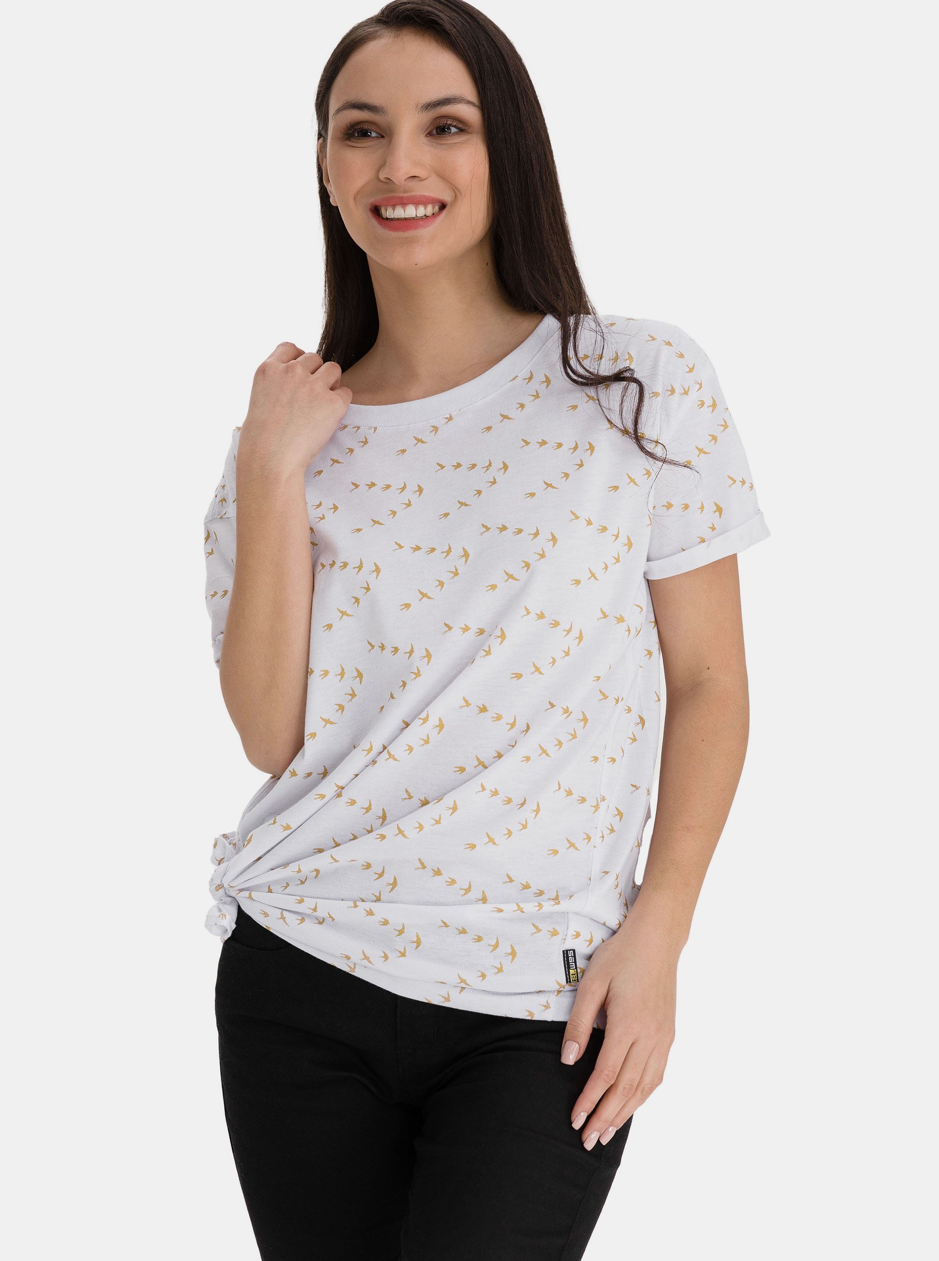 Lacno Biele dámske vzorované voľné tričko SAM 73