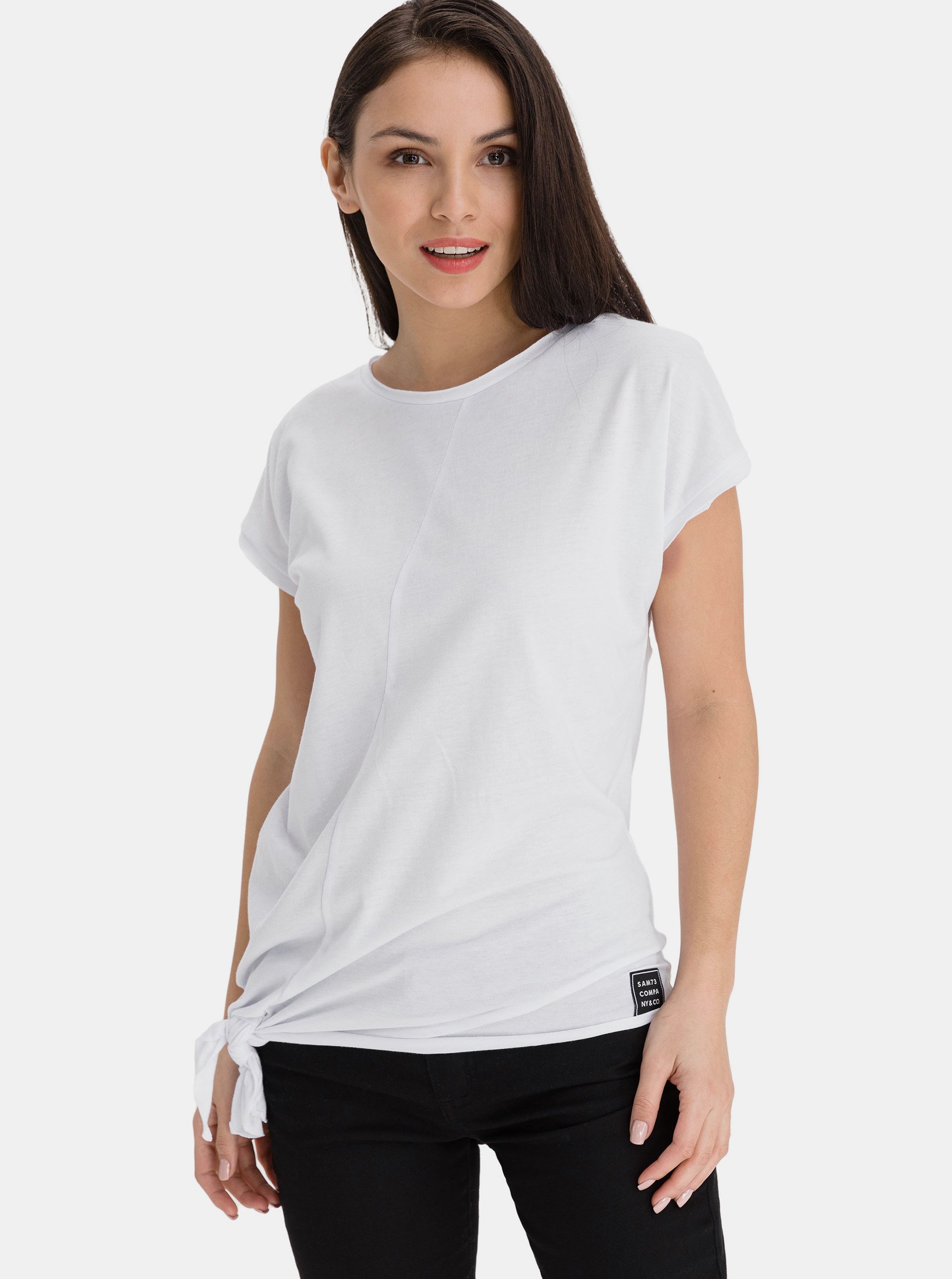Lacno Biele dámske asymetrické tričko SAM 73