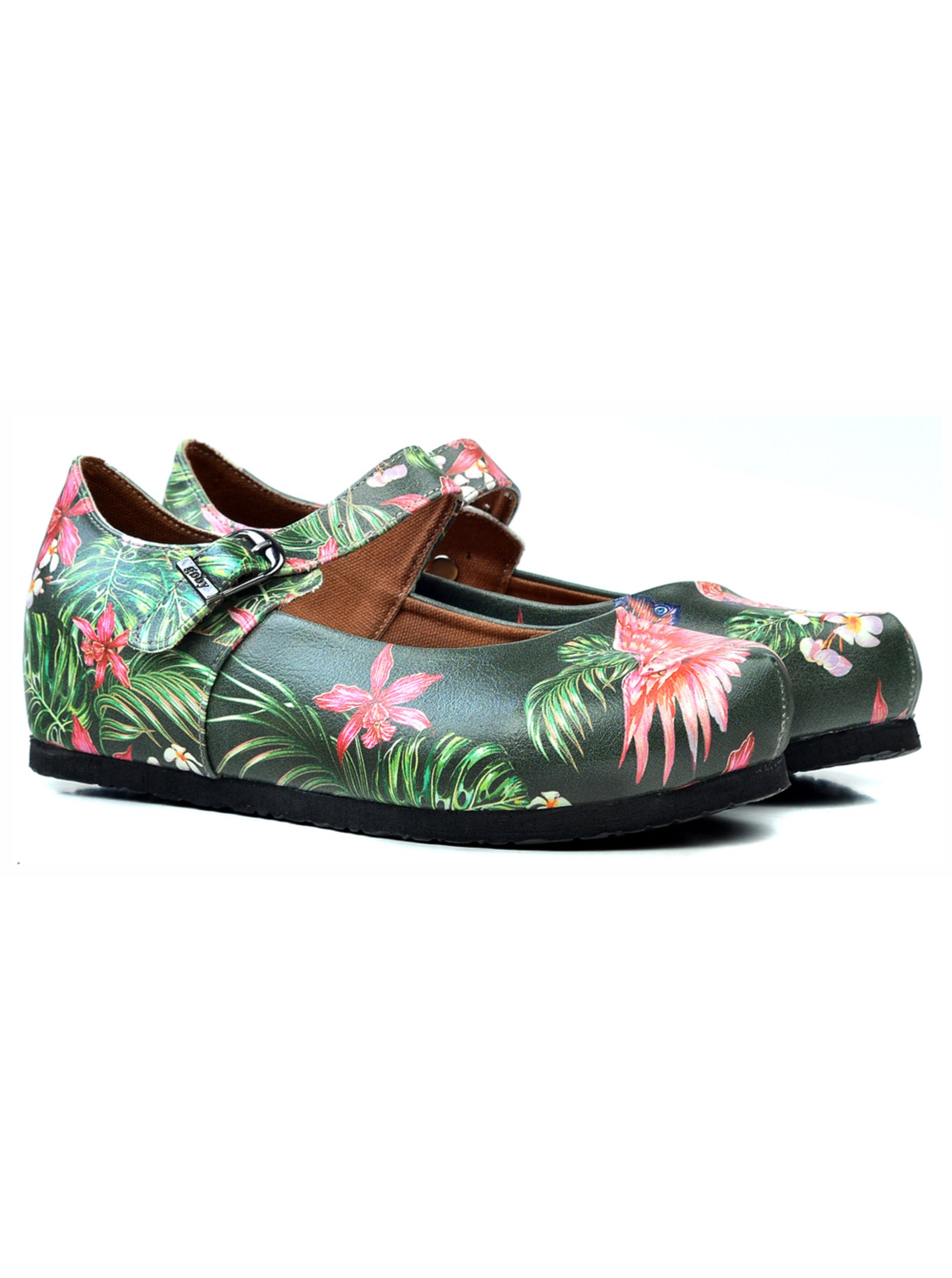 Levně Zelené dámské sandály s tropickým vzorem Goby Paradise