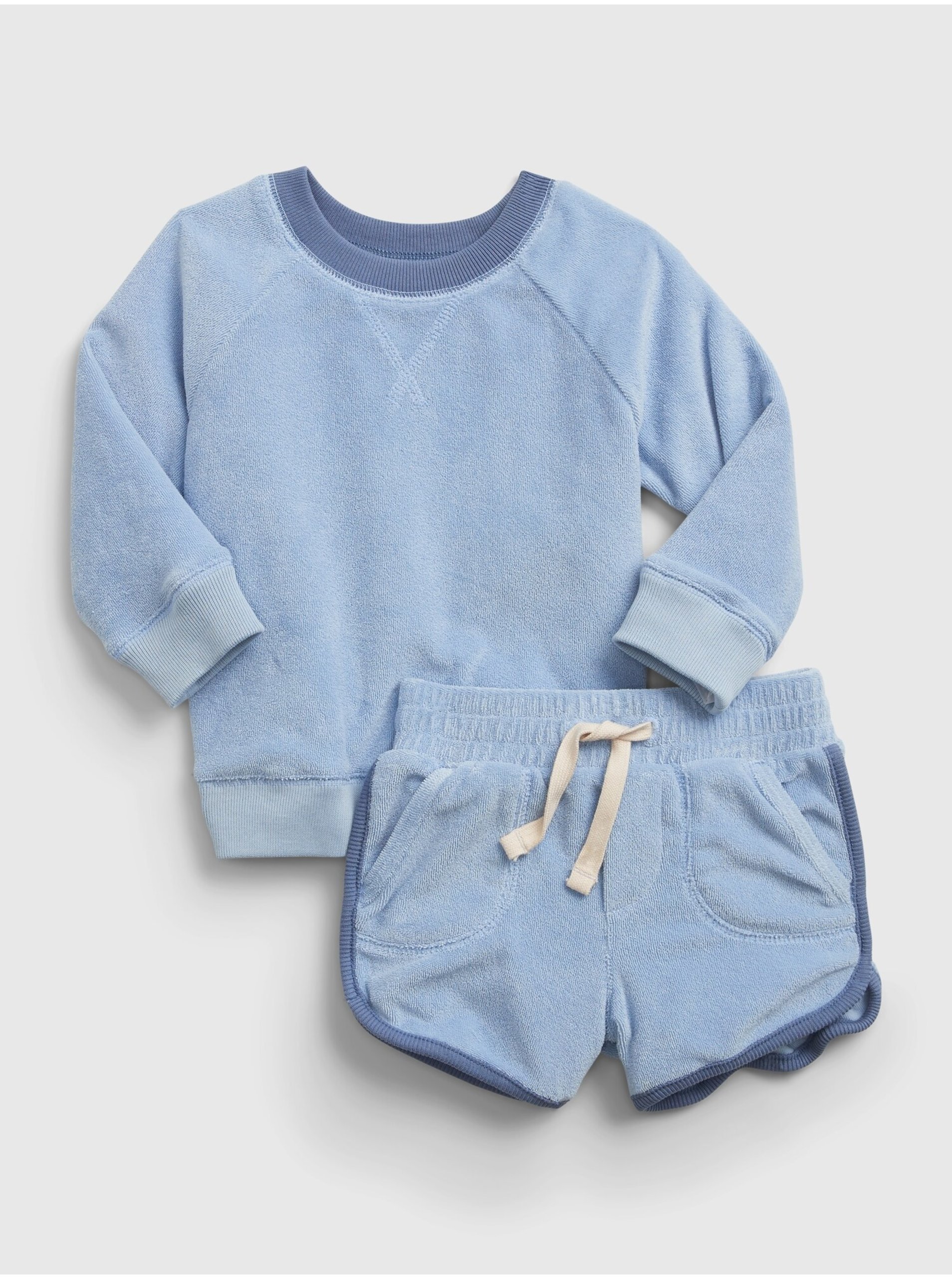 Levně Modrý klučičí baby set knit outfit