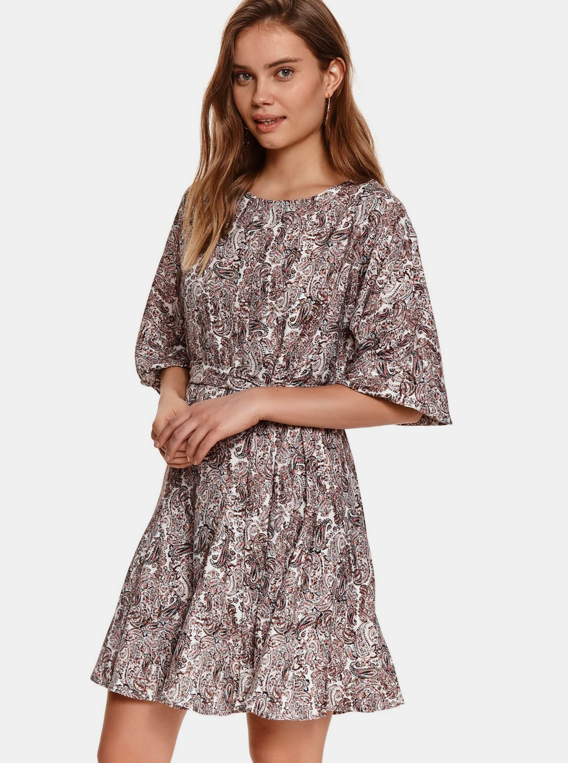 E-shop Fialovo-hnědé vzorované šaty se zavazováním TOP SECRET