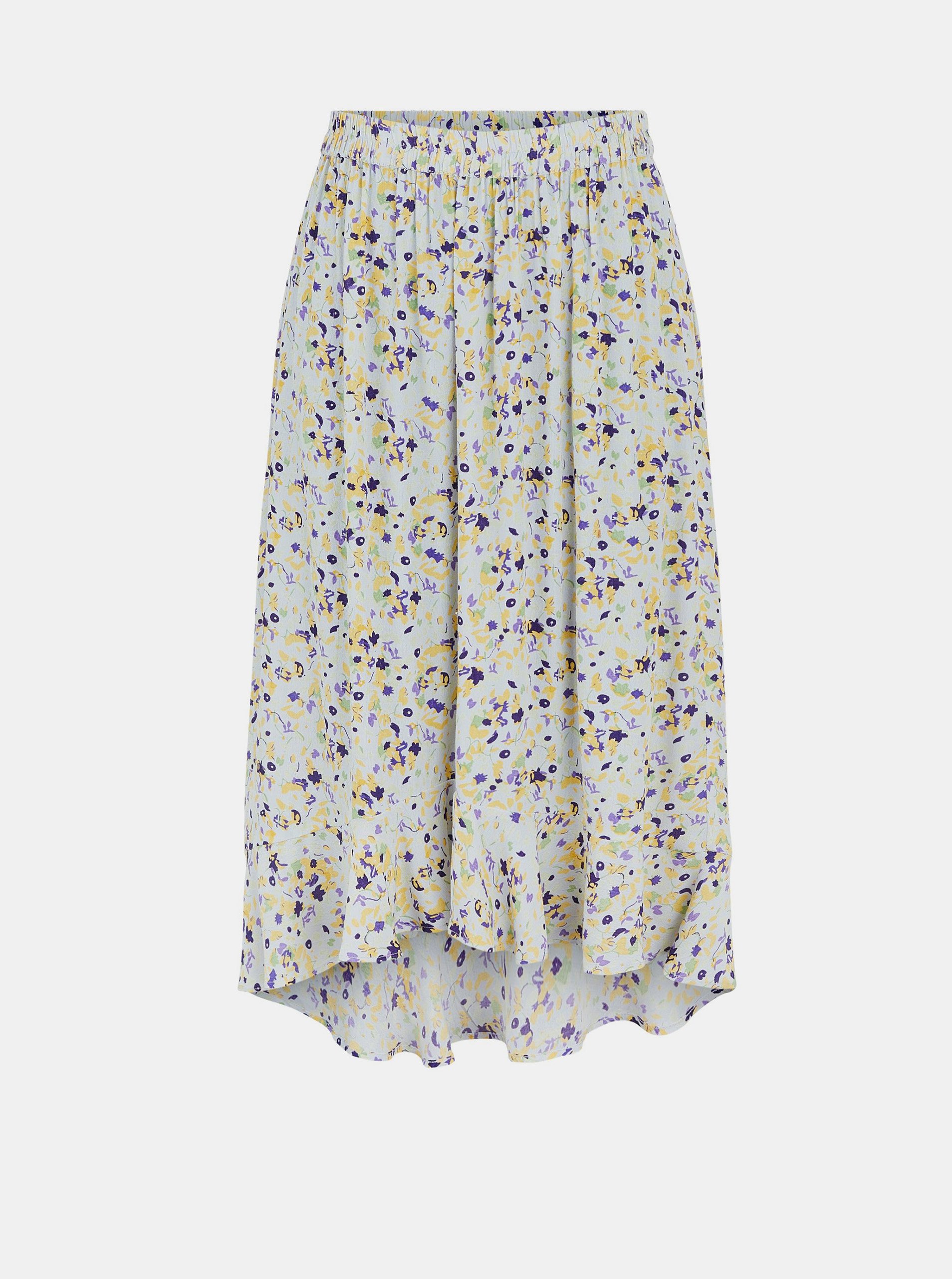 Levně Fialovo-krémová květovaná midi sukně Pieces Mayrin