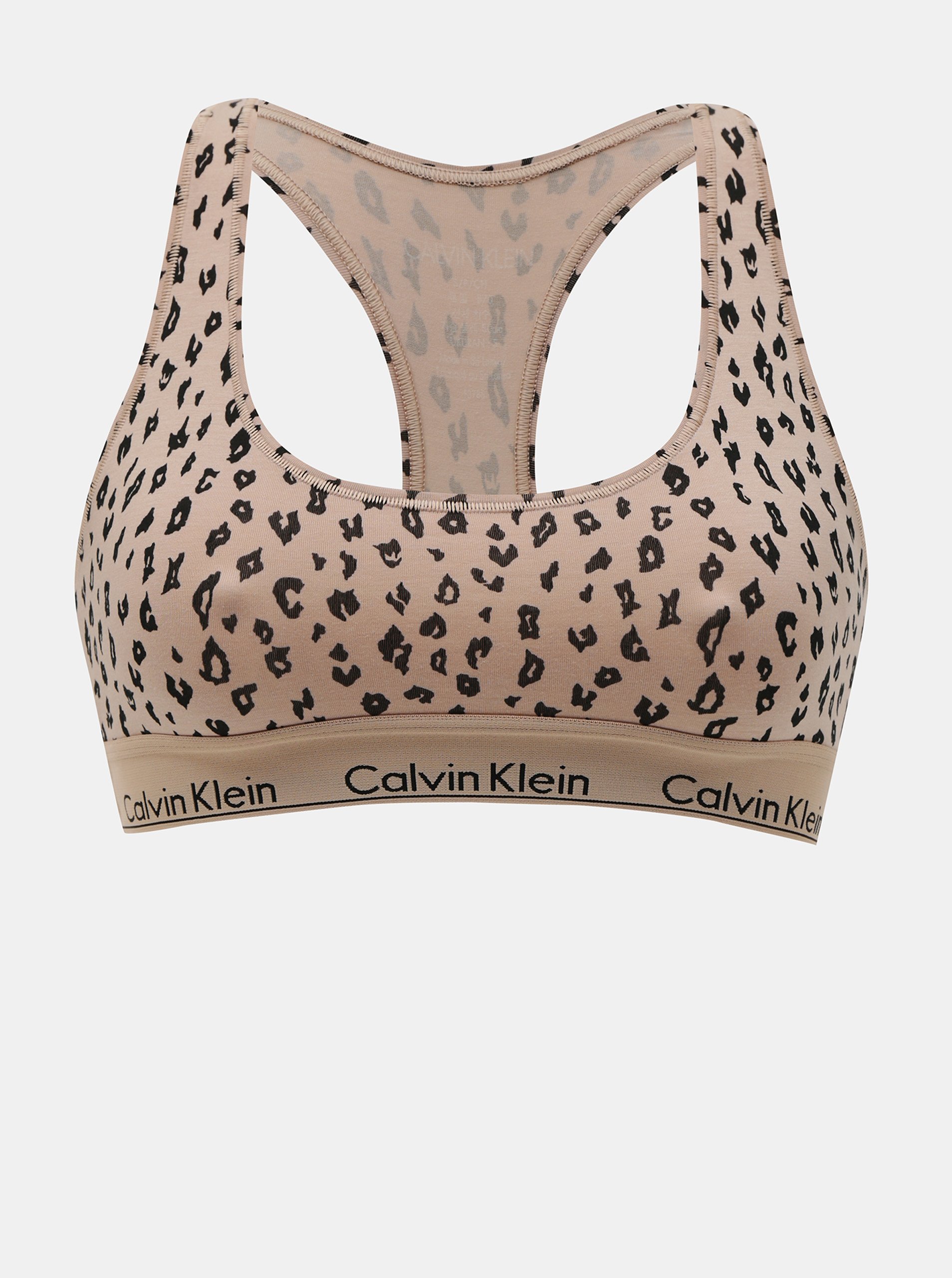 Levně Béžová podprsenka s leopardím vzorem Unlined Bralette Calvin Klein Underwear