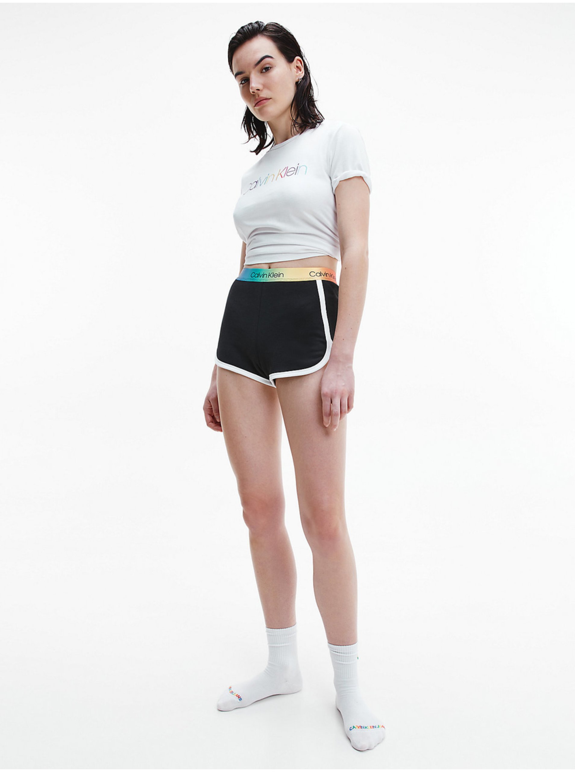 Levně Bílo-černé dámské pyžamo S/S Short set Calvin Klein Underwear