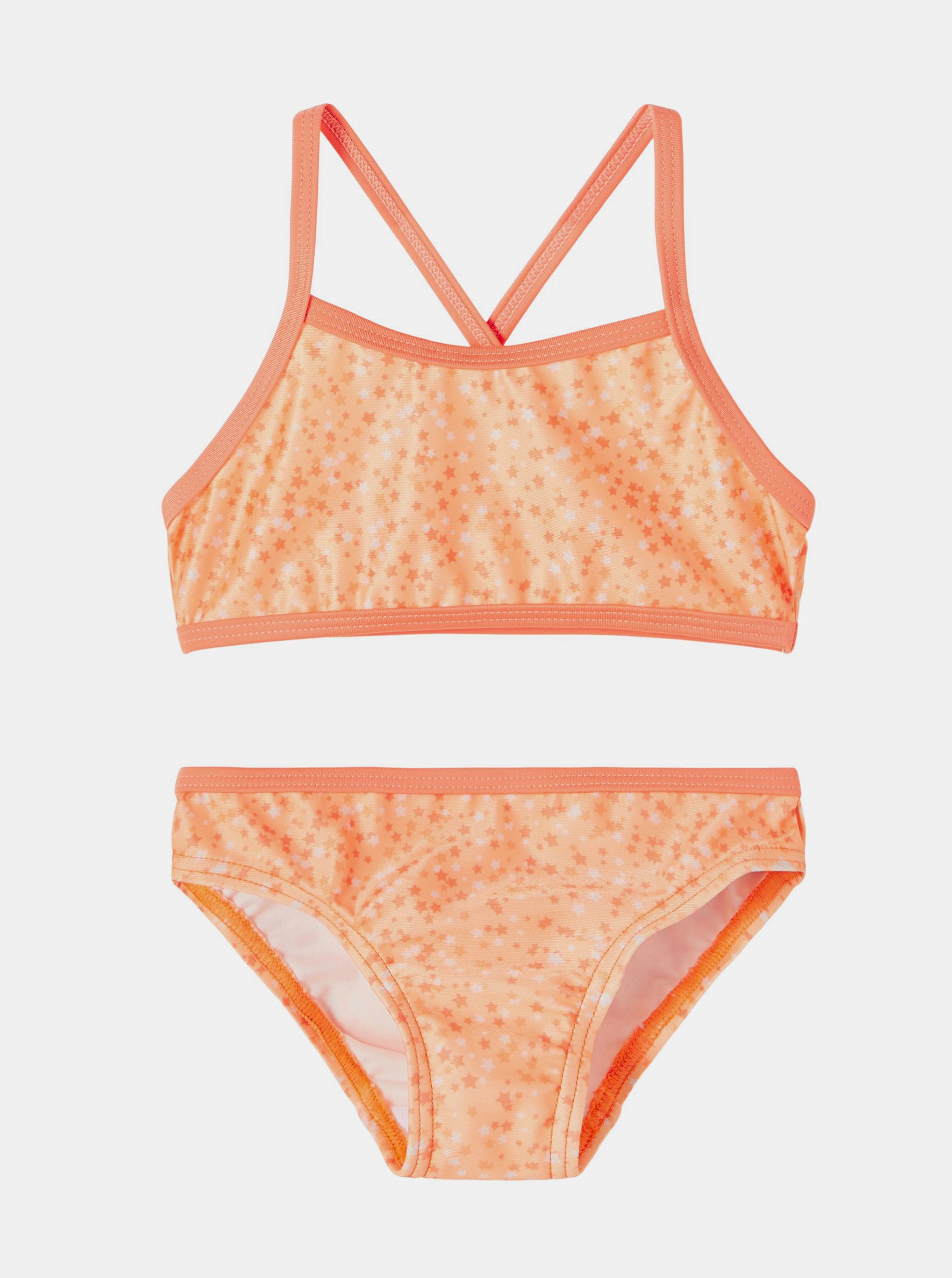 Levně Oranžové holčičí vzorované dvoudílné plavky name it Felisia