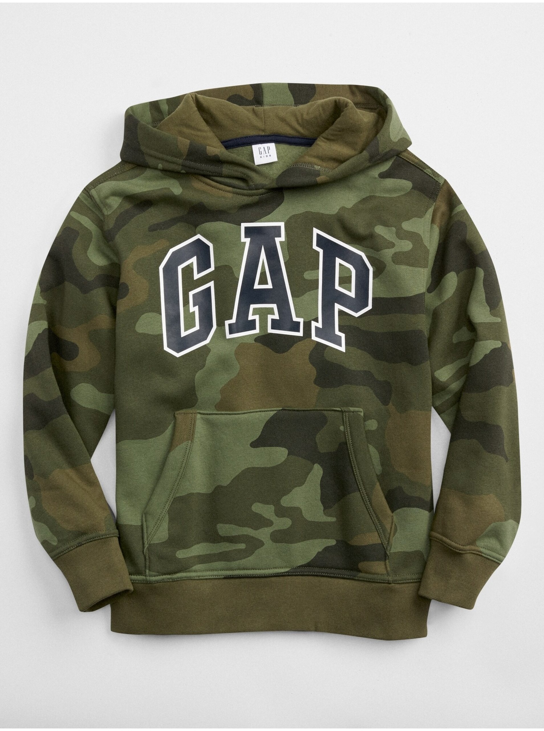 Levně Khaki klučičí dětská mikina GAP Logo camo pullover hoodie