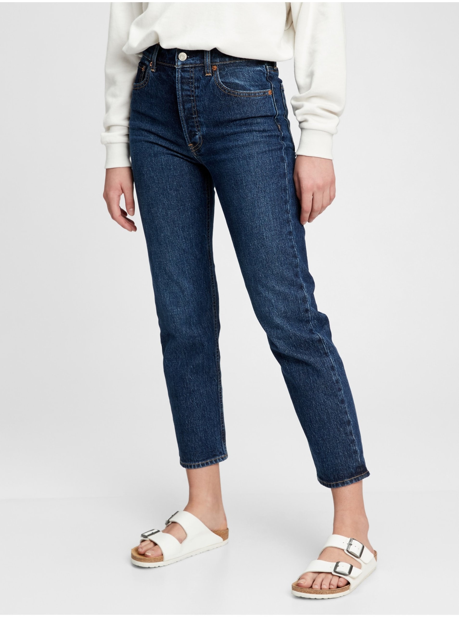 E-shop Modré dámské džíny GAP high rise cheeky straight jeans with Washwell