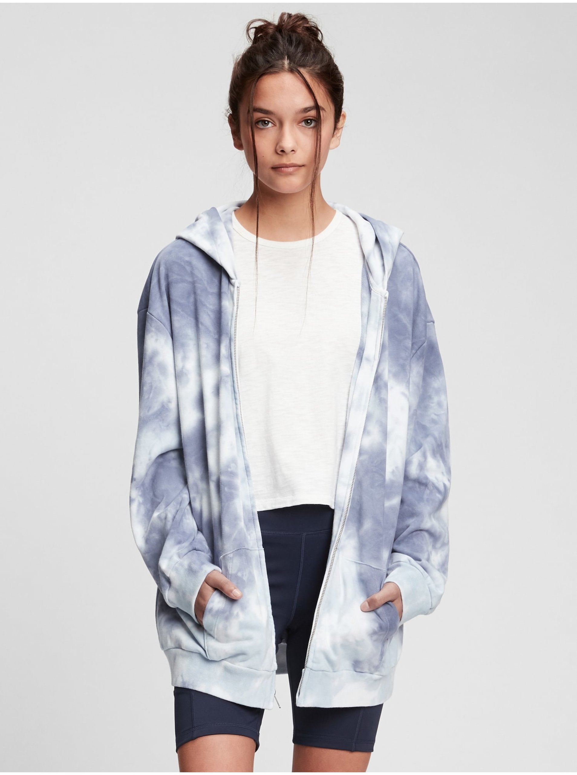 Levně Modrá holčičí dětská mikina oversized tunic hoodie