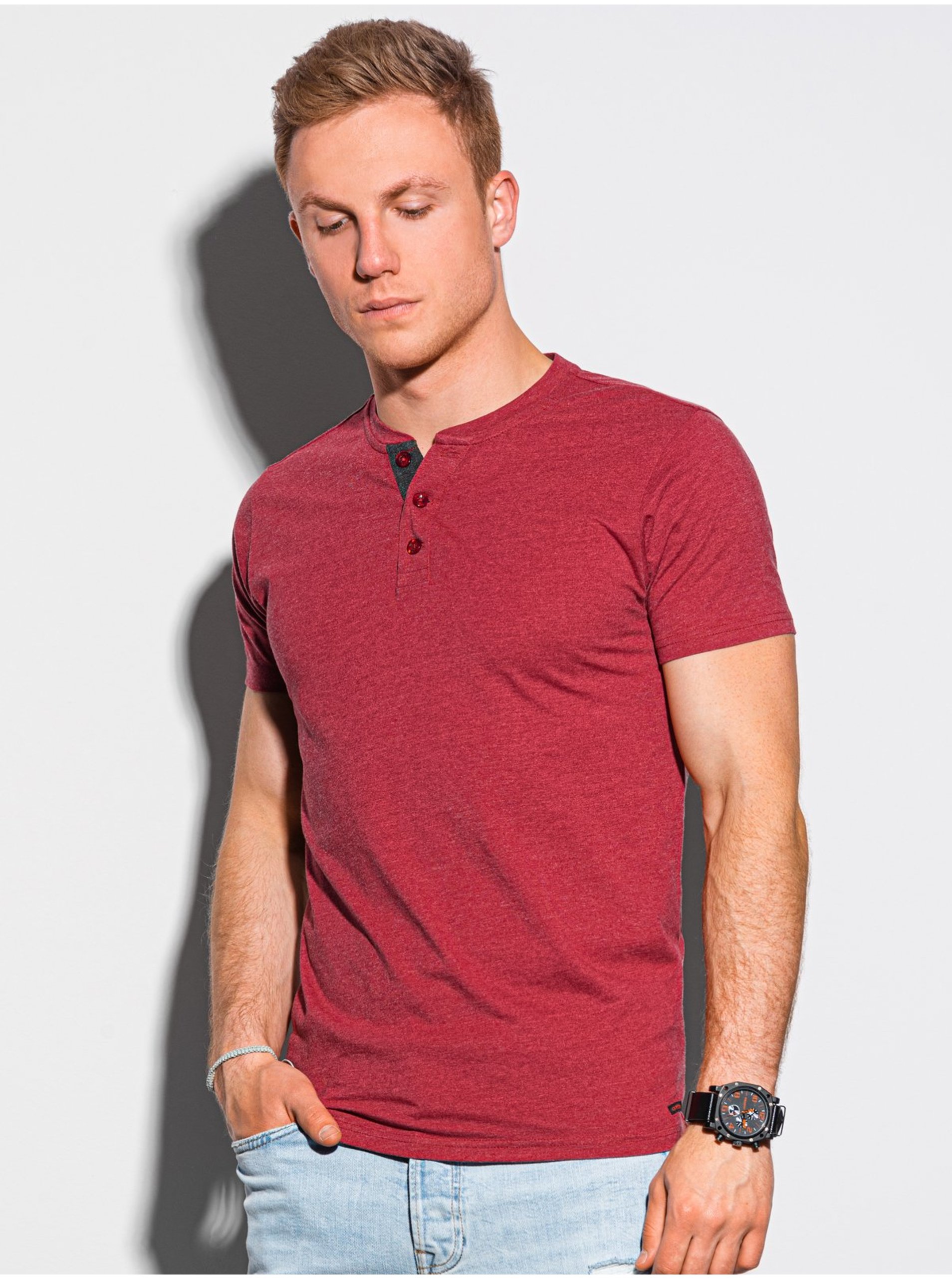 Levně Červené pánské žíhané tričko Ombre Clothing S1390