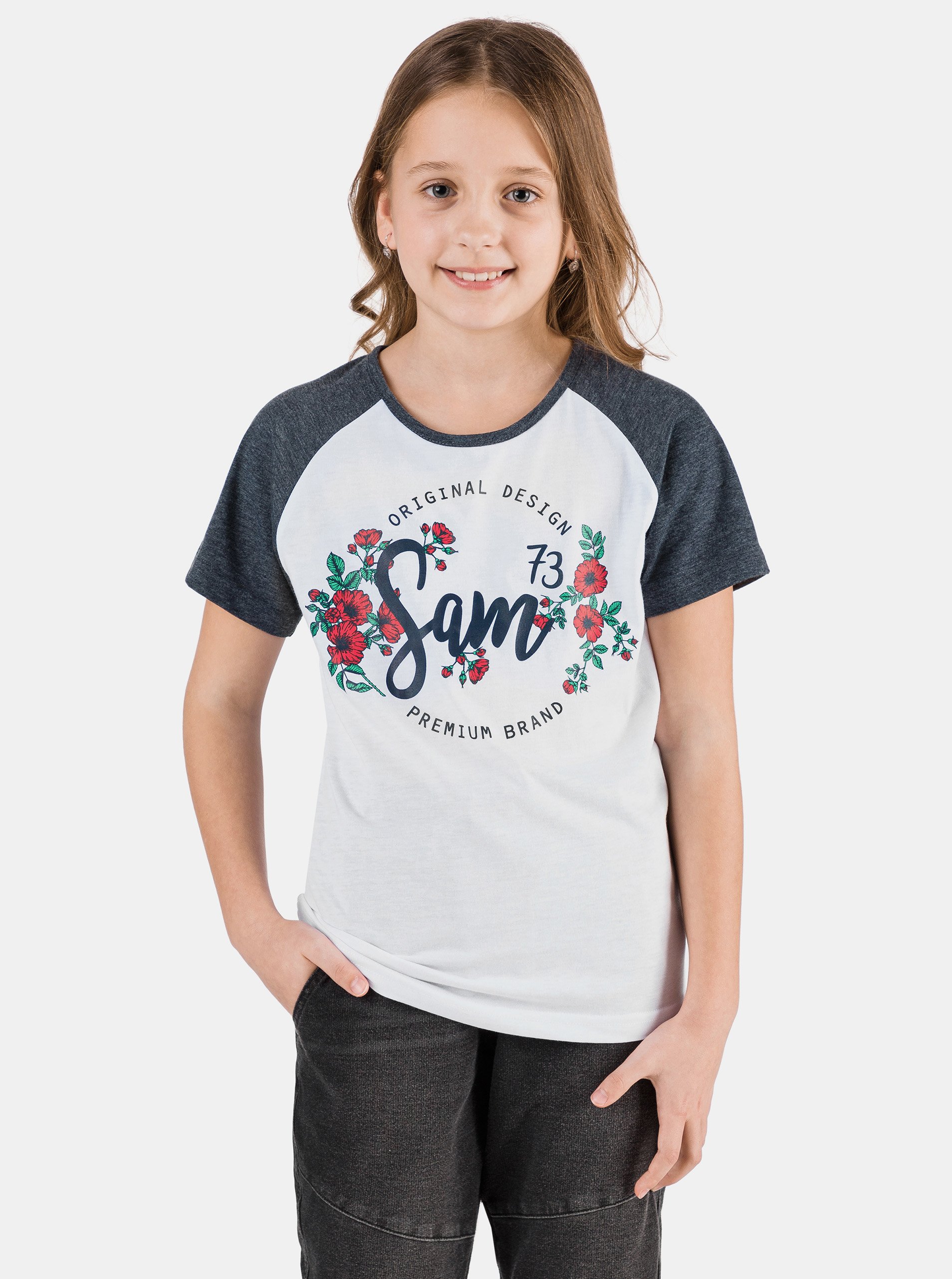 Levně Modro-bílé holčičí tričko s potiskem SAM 73