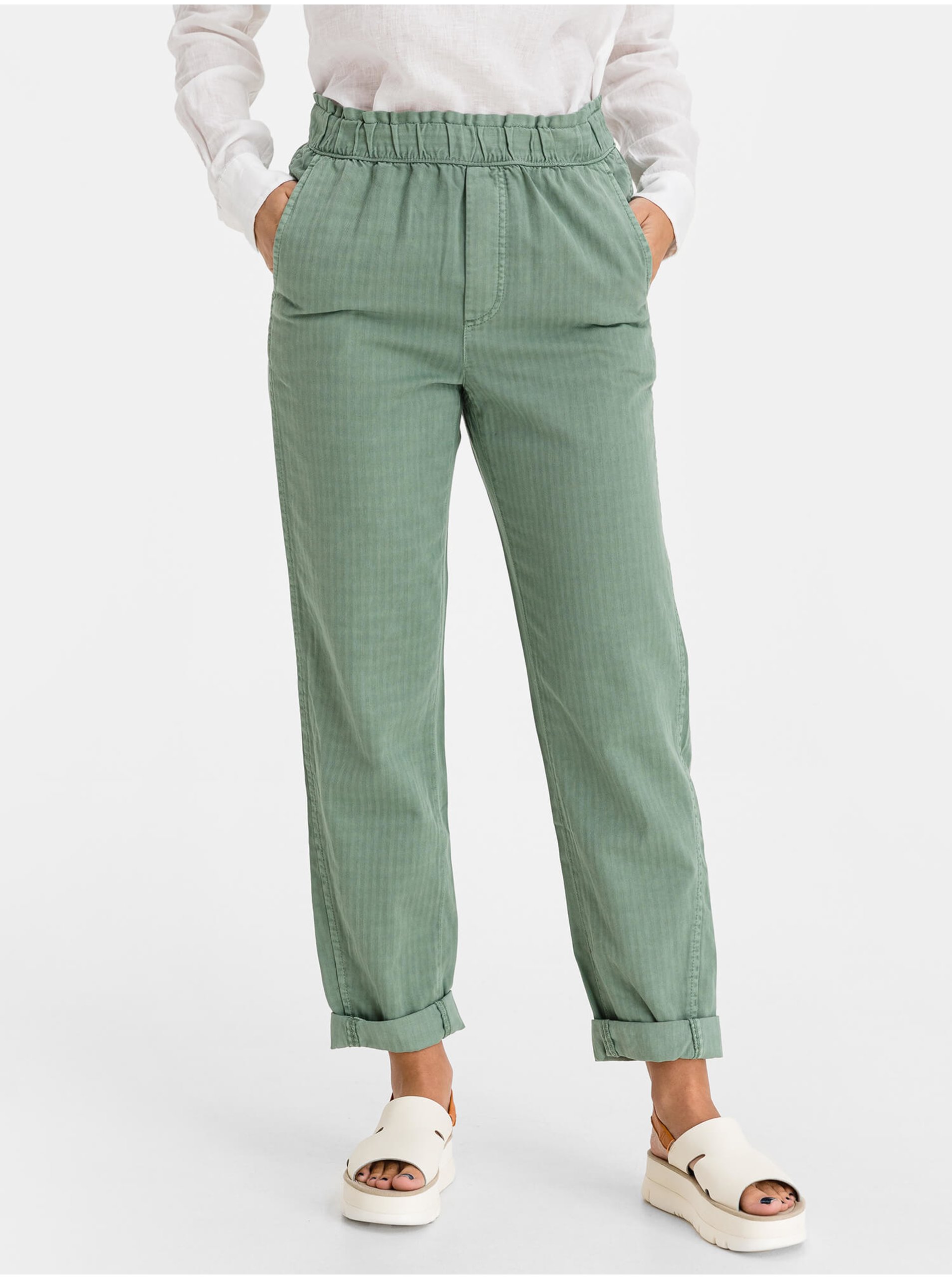 Levně Zelené dámské kalhoty high rise paperbag pull-on pants GAP