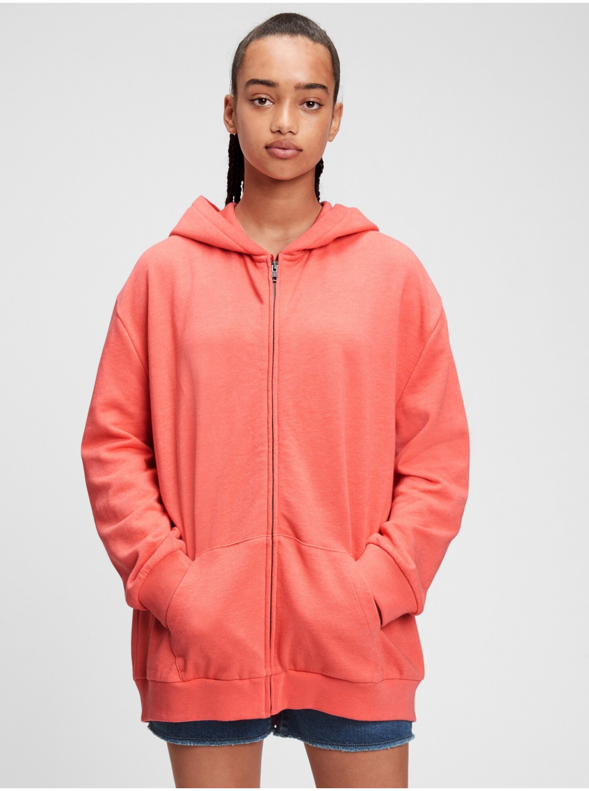 Levně Červená holčičí dětská mikina oversized tunic hoodie GAP