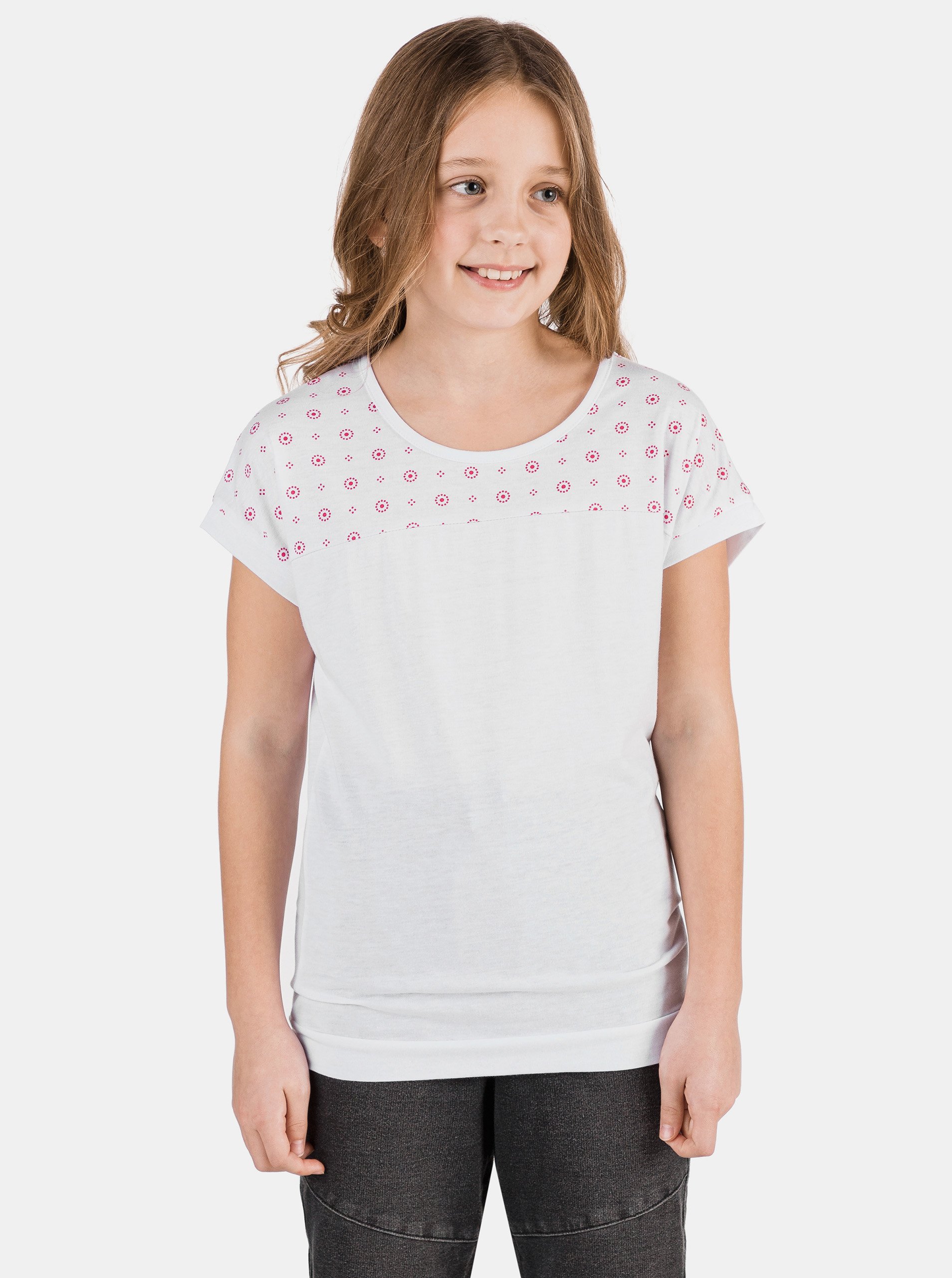 Lacno Biele dievčenské vzorované tričko SAM 73