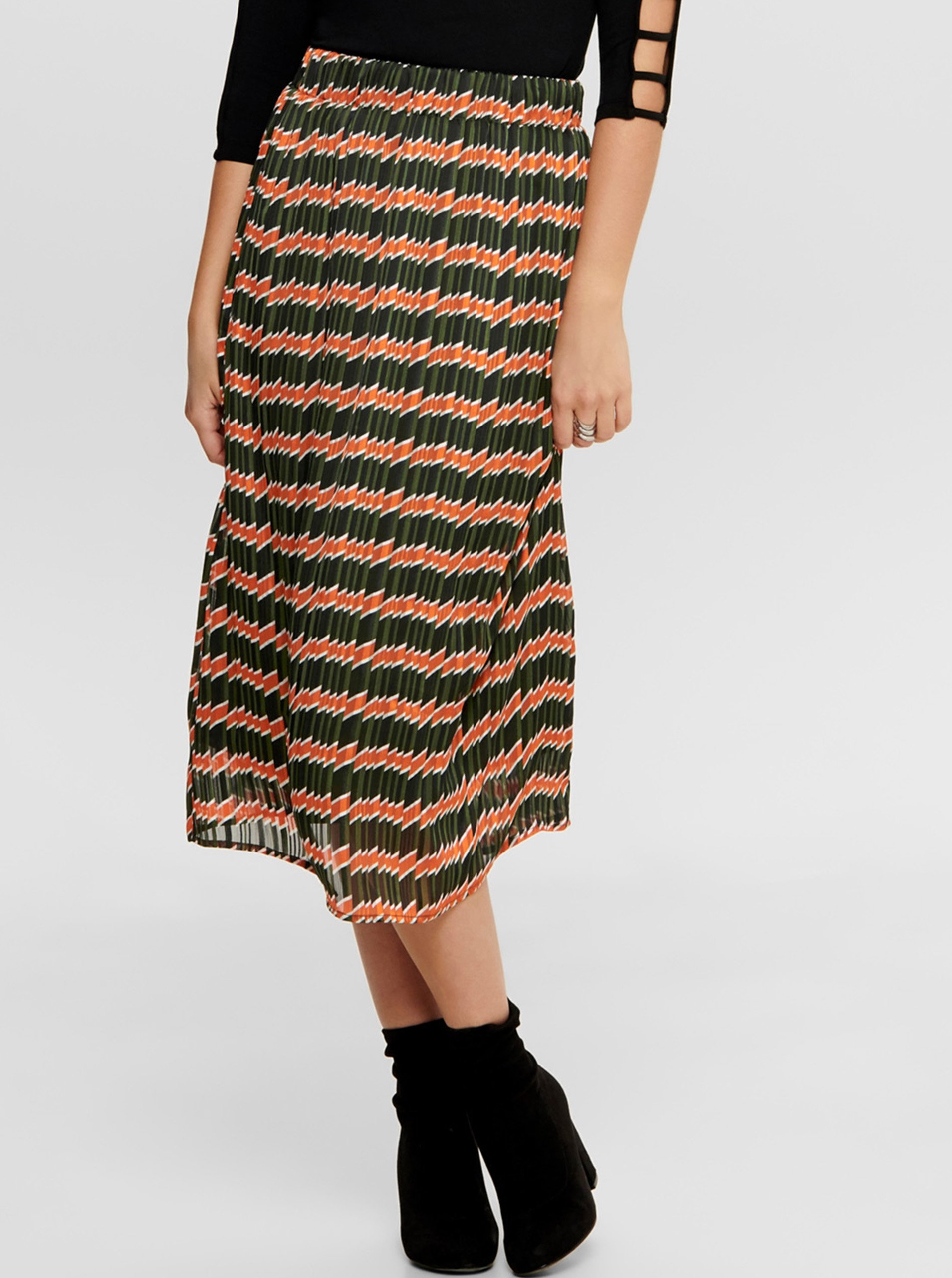 Lacno Oranžovo-zelená vzorovaná midi sukňa ONLY Sheri