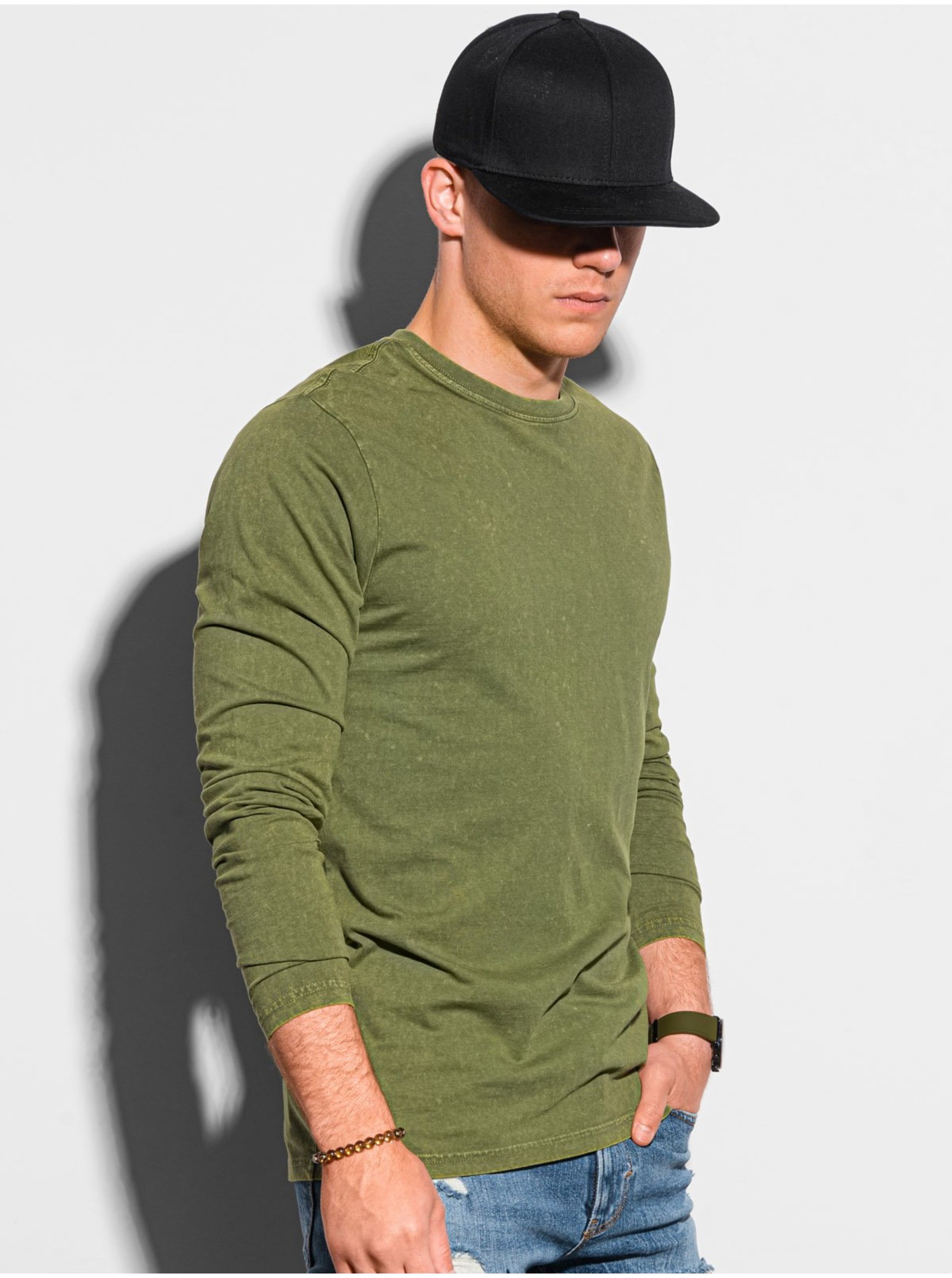 Levně Zelené pánské basic tričko Ombre Clothing