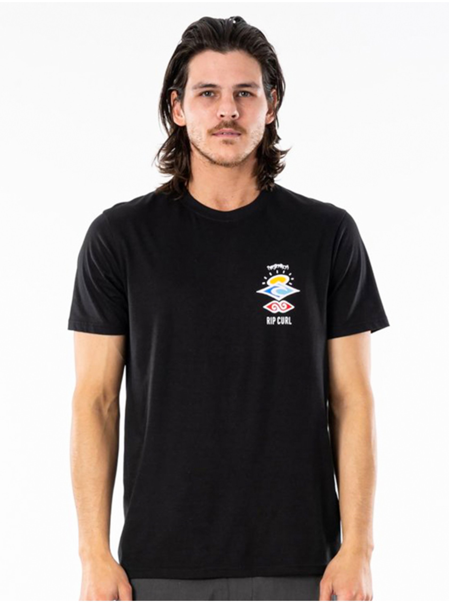 Levně Černé pánské tričko s potiskem Rip Curl