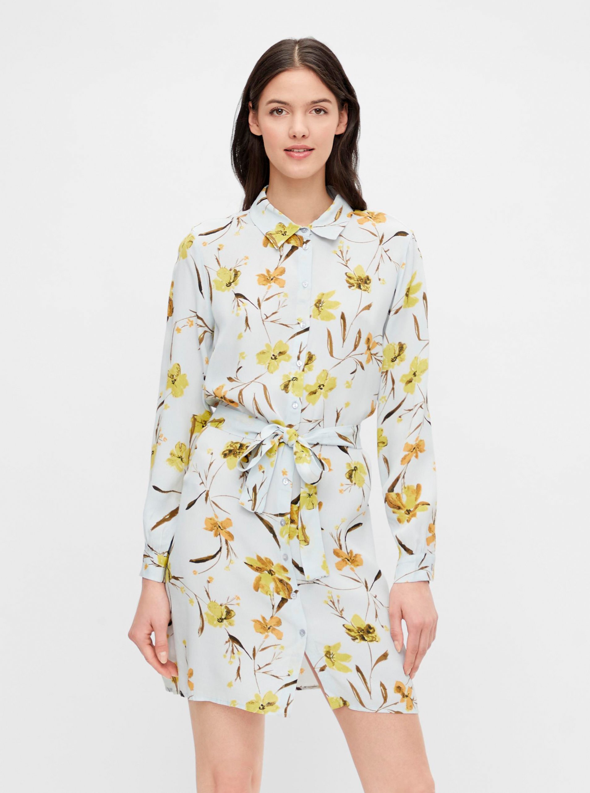 Lacno Svetlomodré kvetované košeľové šaty Pieces Lillian