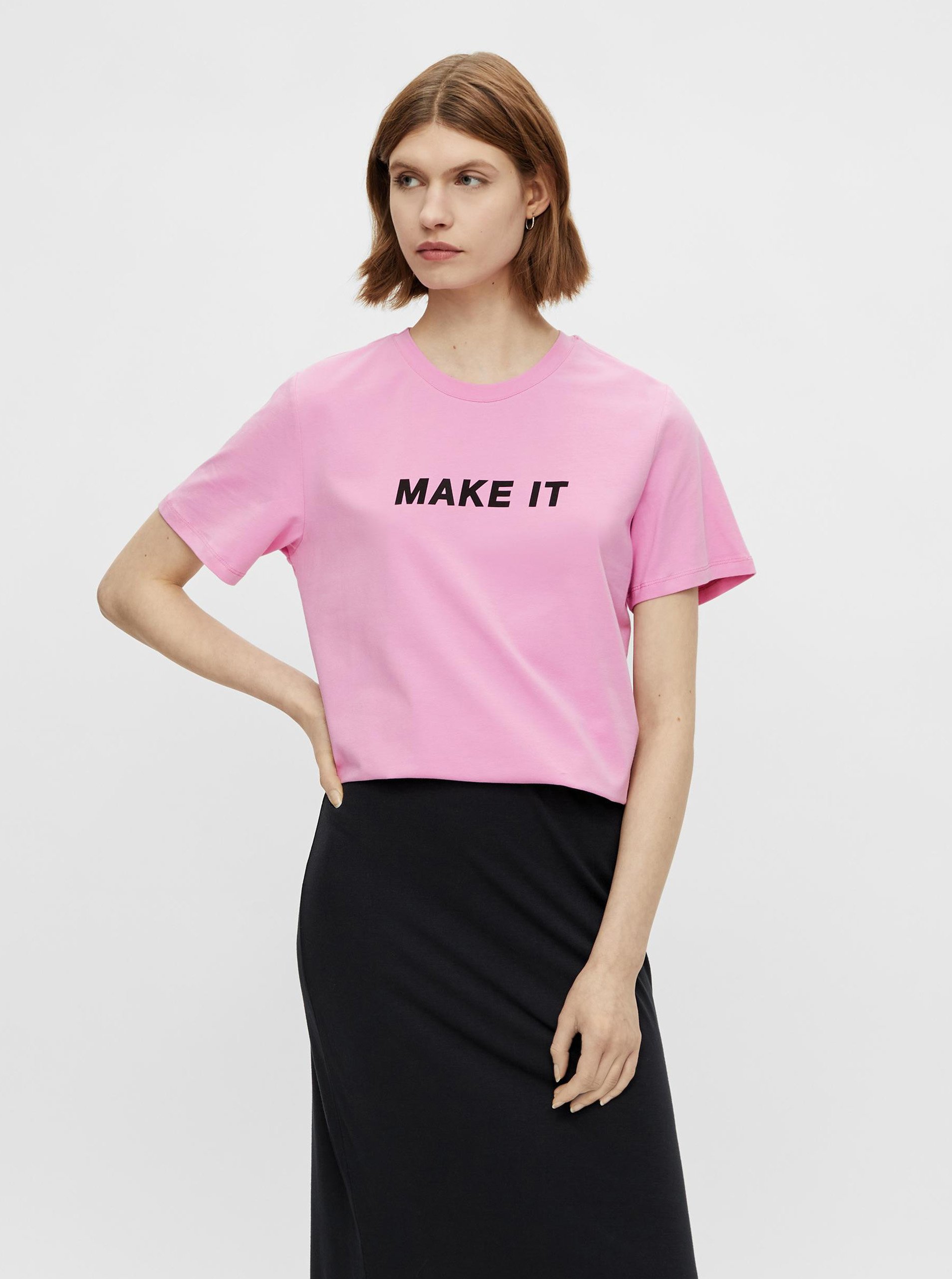 Levně Růžové tričko s nápisem Pieces Niru