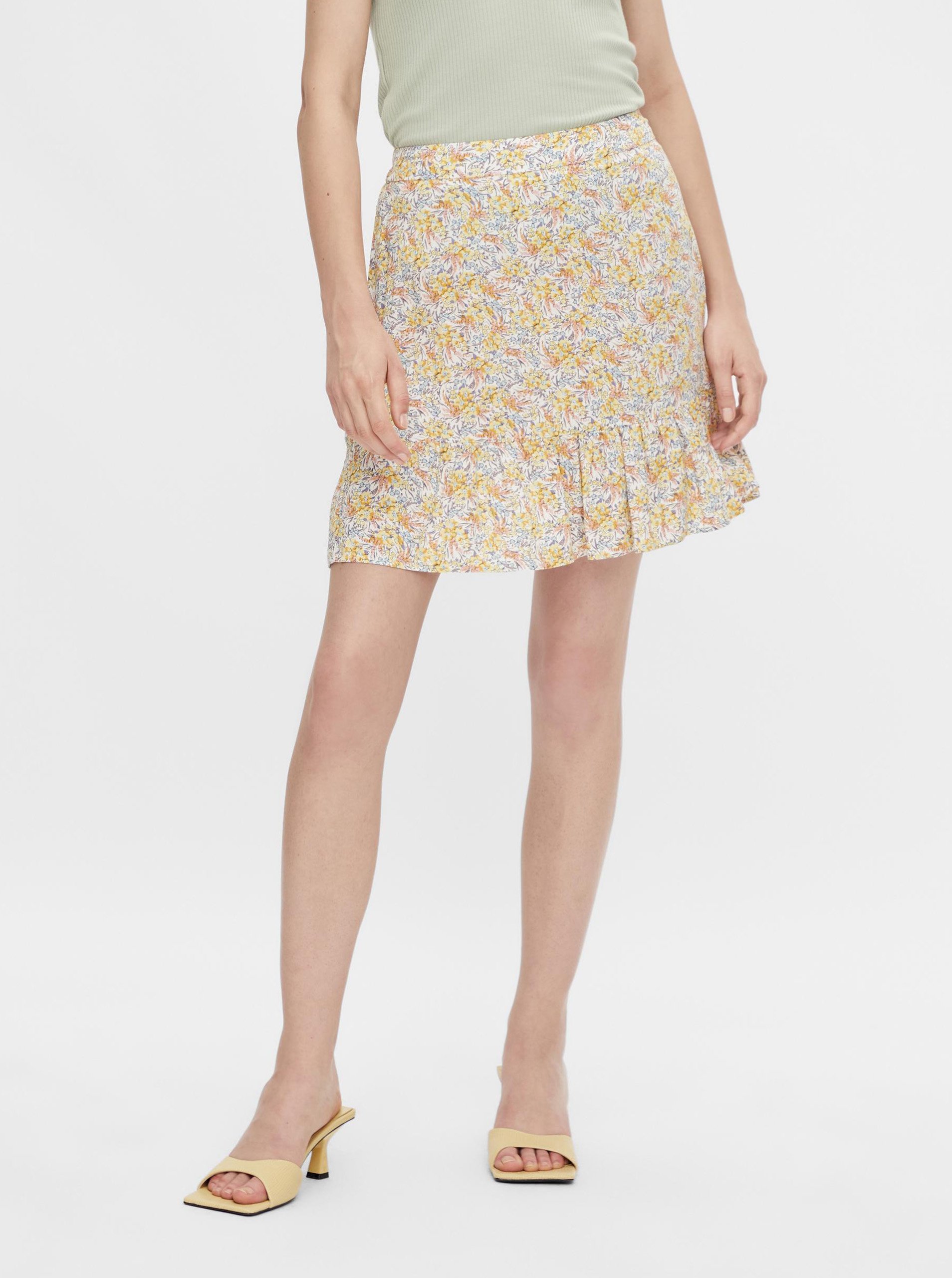 Lacno Žltá kvetovaná sukňa Pieces Miko