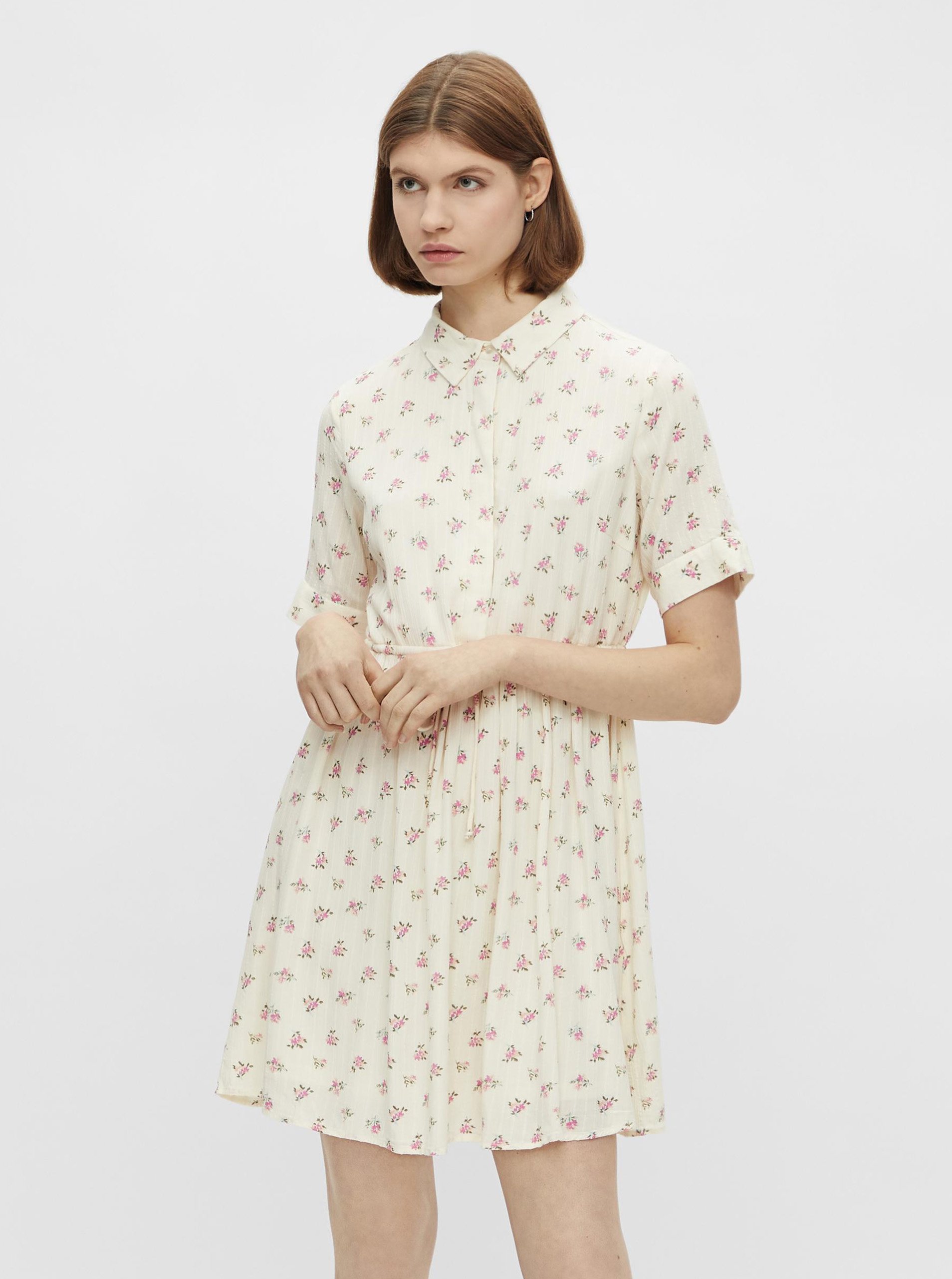 E-shop Krémové kvetované košeľové šaty Pieces Thea