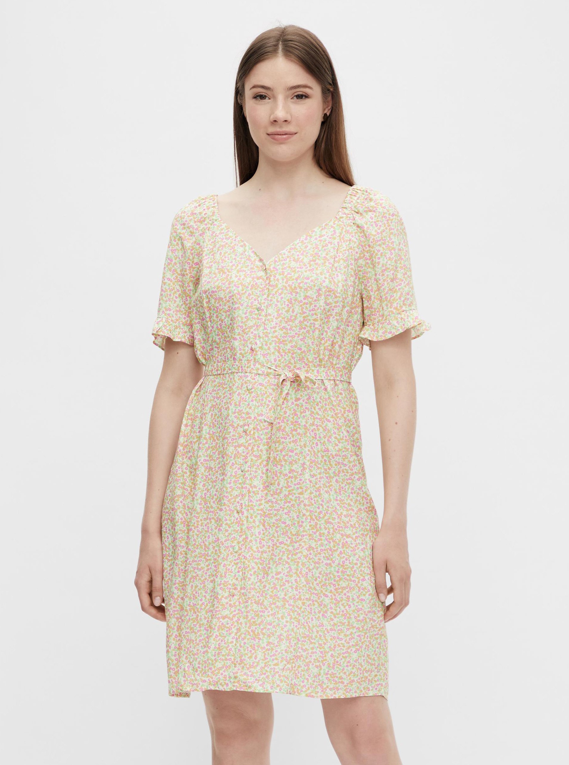 E-shop Krémové květované šaty se zavazovaním Pieces Timberly
