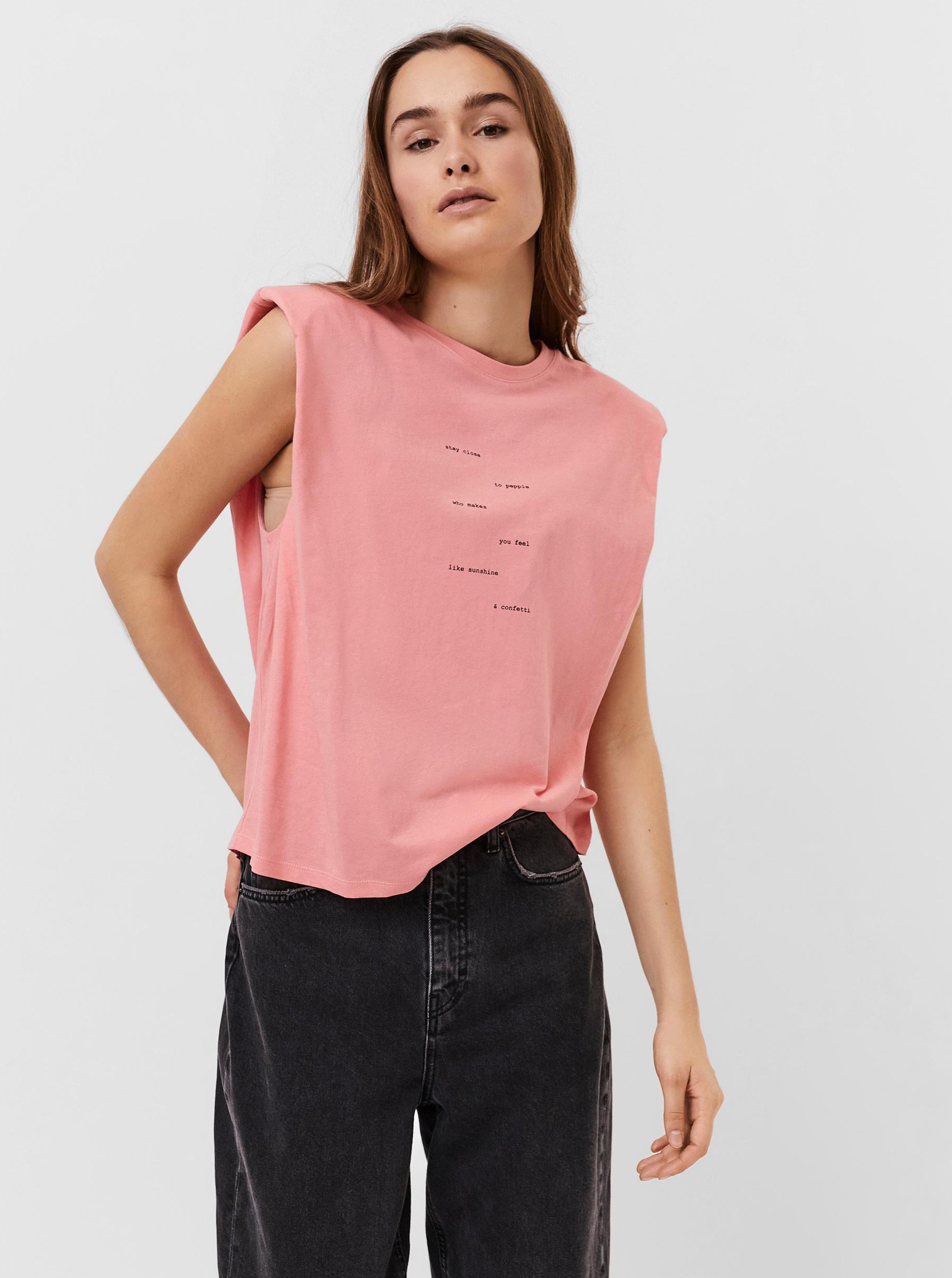 Lacno Ružové tričko s nápisom VERO MODA Hollie