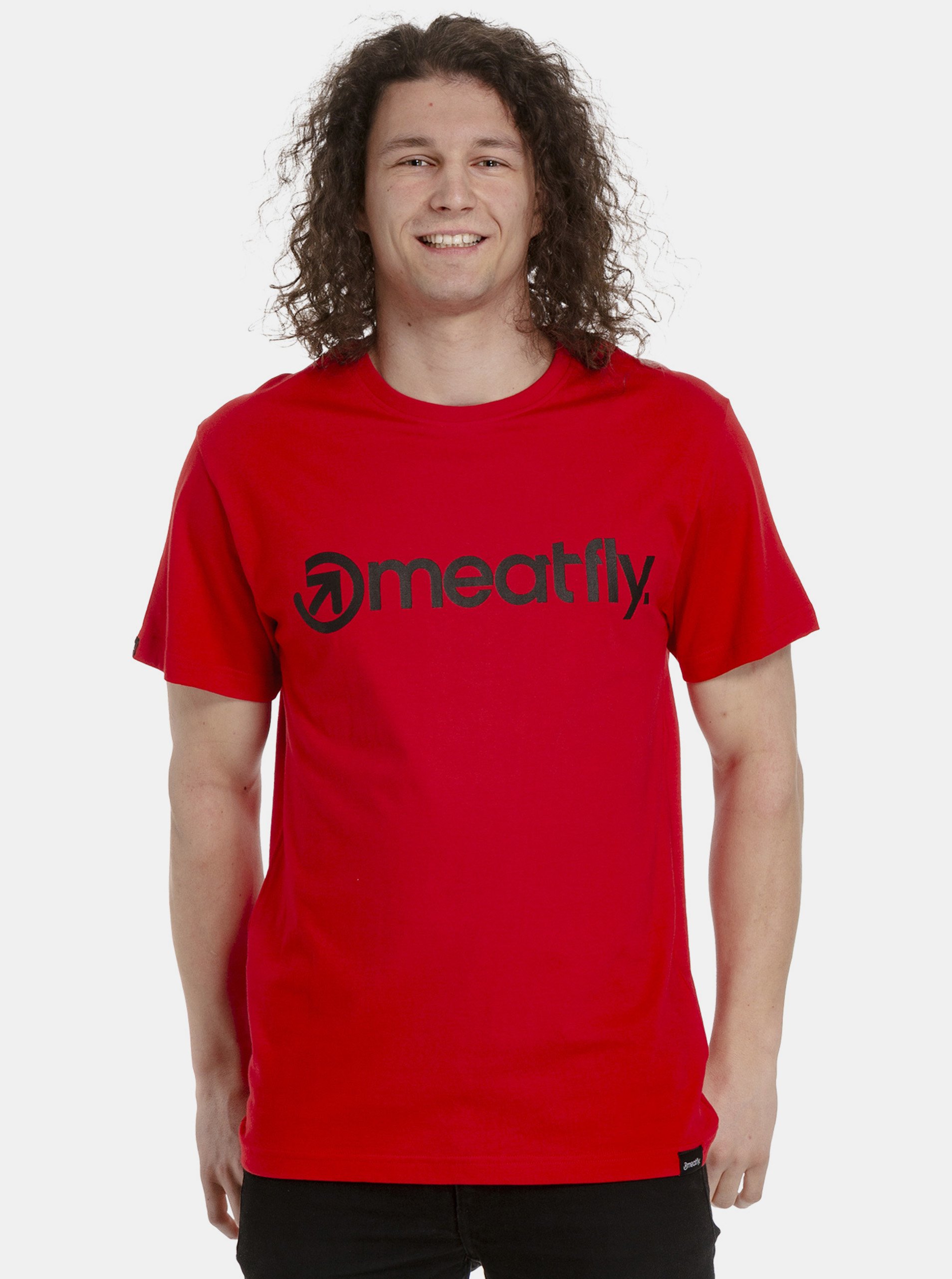 Levně Červené pánské tričko s potiskem Meatfly Logo