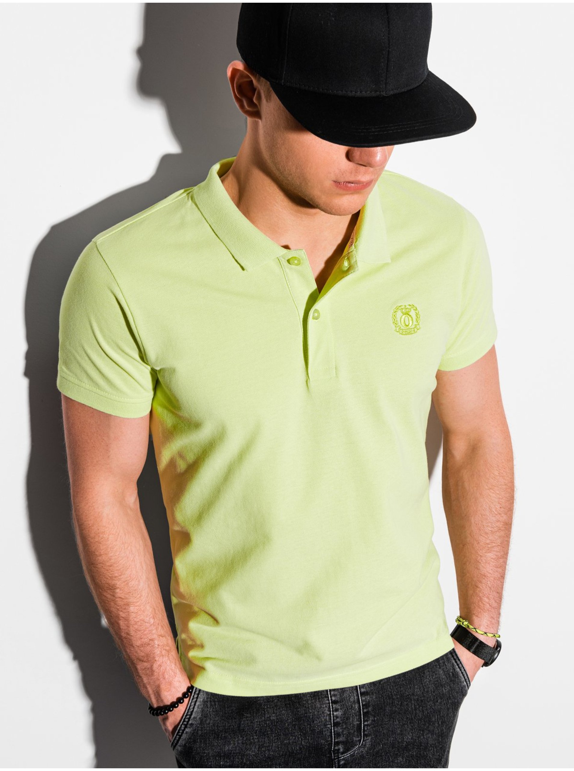 E-shop Světle zelené pánské basic polo tričko Ombre Clothing