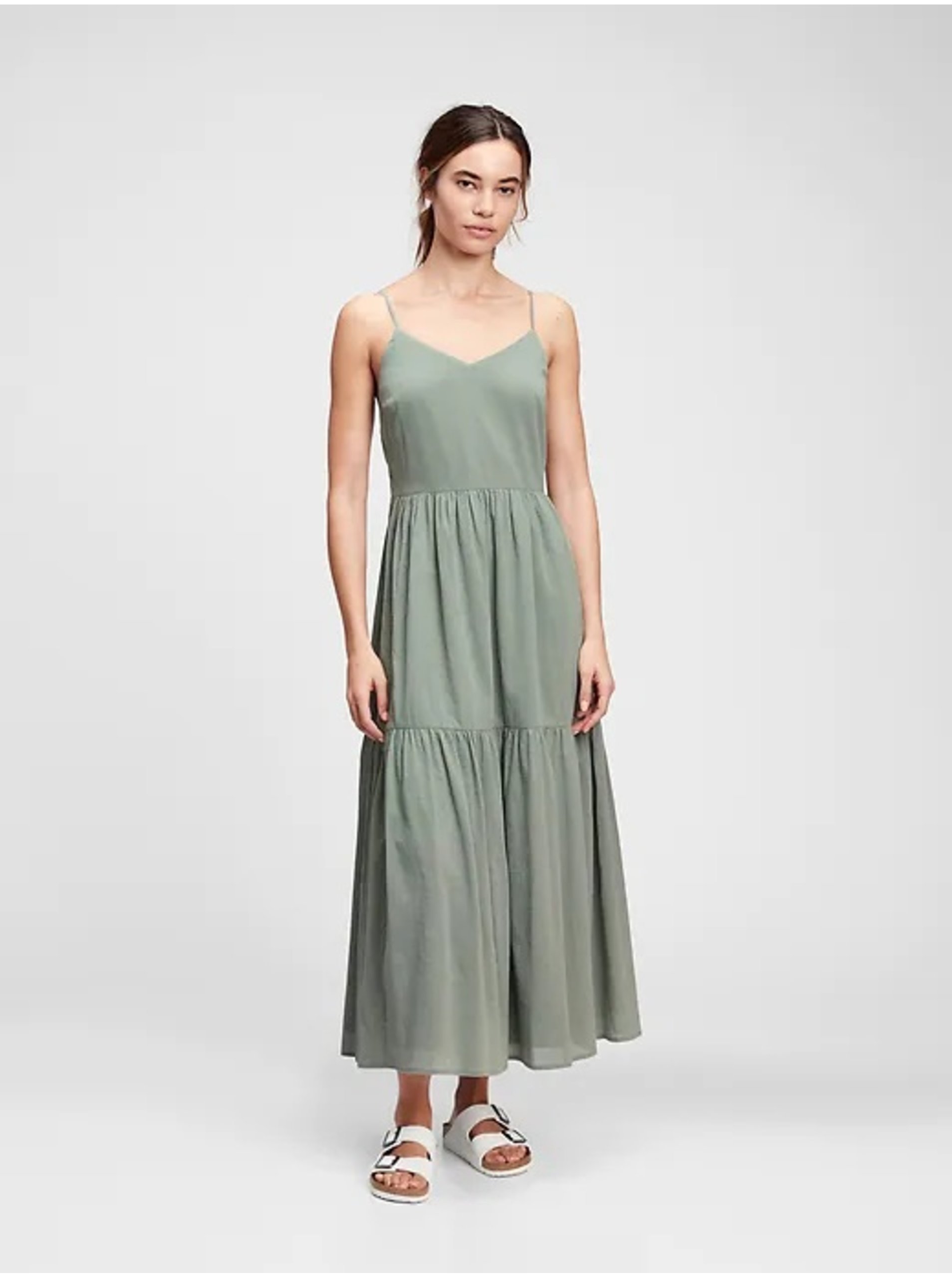 Levně Zelené dámské šaty cami maxi dress GAP