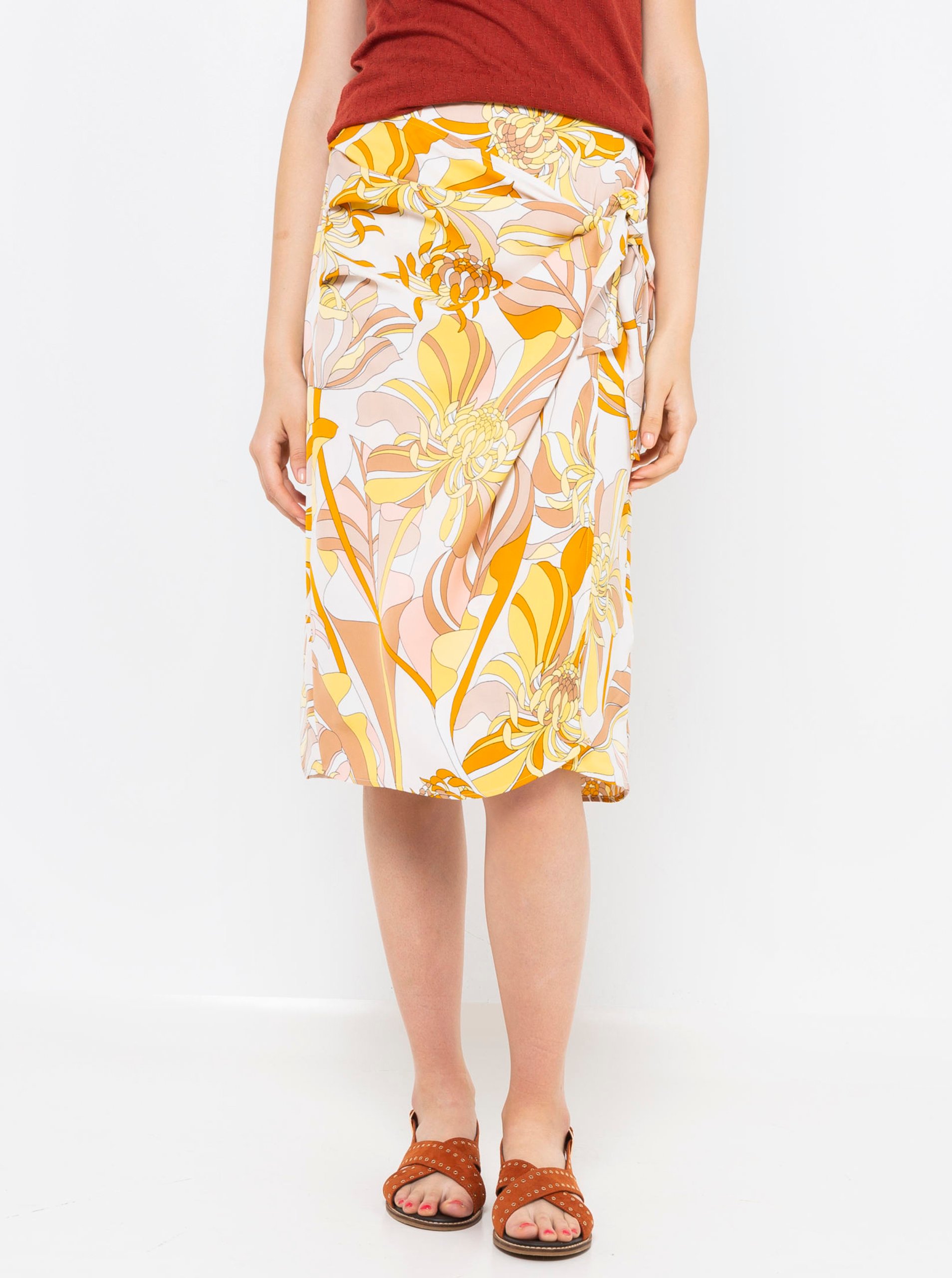 Levně Žluto-krémová vzorovaná sukně CAMAIEU